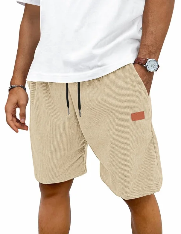 Pantalones Cortos Hombre Algodón Verano Cordón Elástico Casual Shorts con Bolsillos
