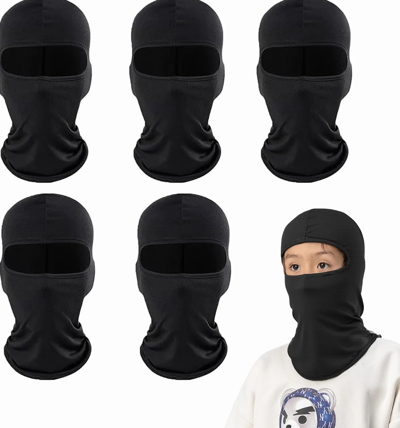 Máscara de Pasamontañas para Niños, Balaclava Protector, Bufanda de Verano Anti Viento Transpirable Protector UV, Talla única (Negro)