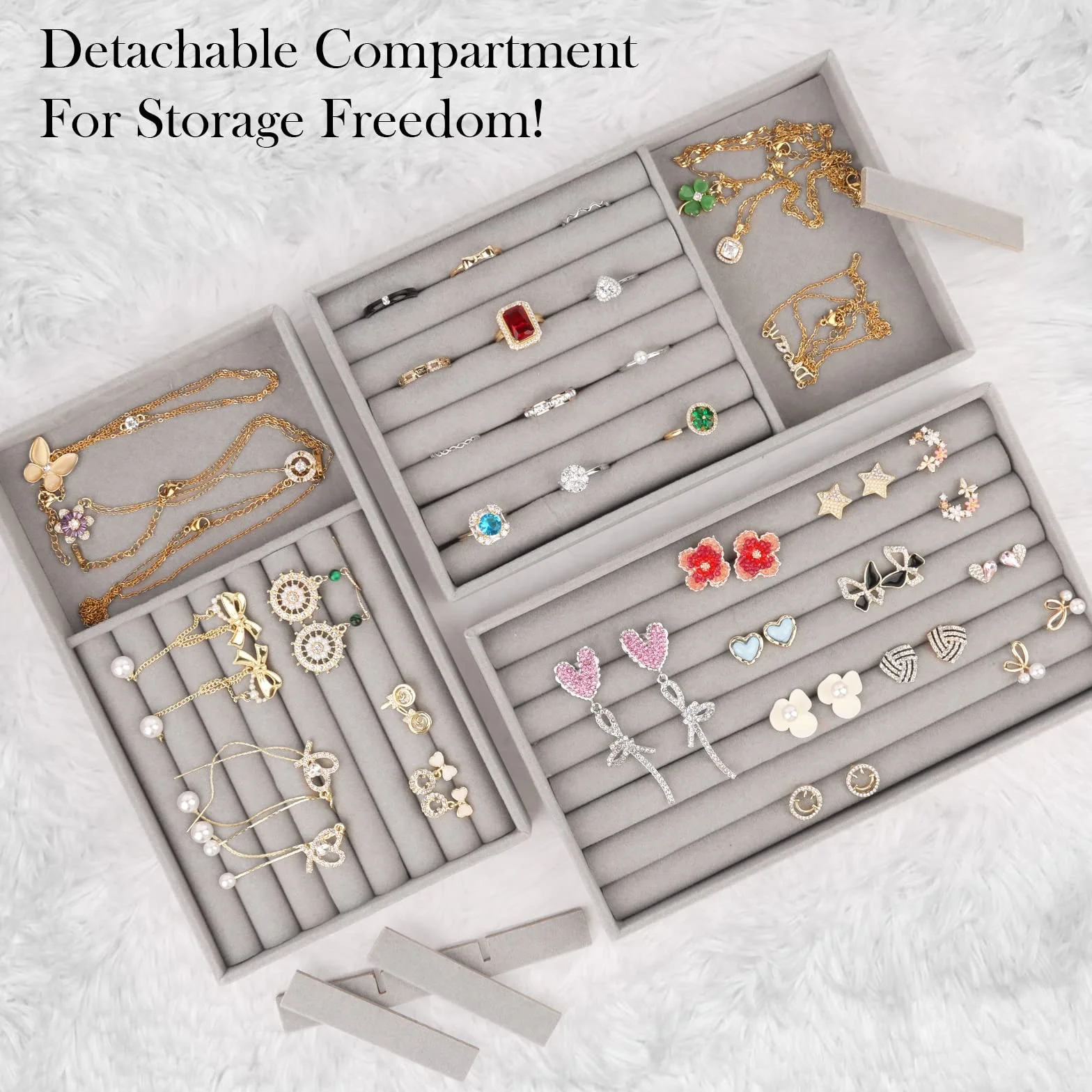 talifoca 6 Pcs Organizador De Joyas,Organizador Joyas Cajones,Apilables Bandeja Joyas,Organizador de Joyería de Terciopelo Para Guardar y Exhibir Aretes, Collares