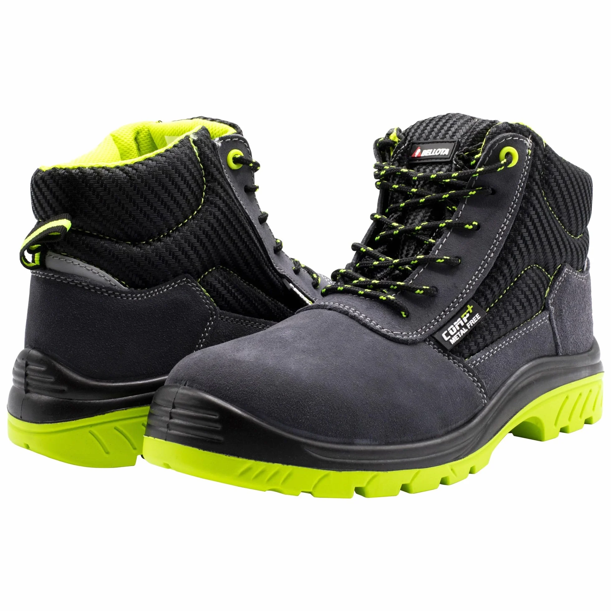 Bellota 72309S1P Bota de Seguridad Piel Serraje Transpirable Resistente Golpes Rozaduras Negro Verde