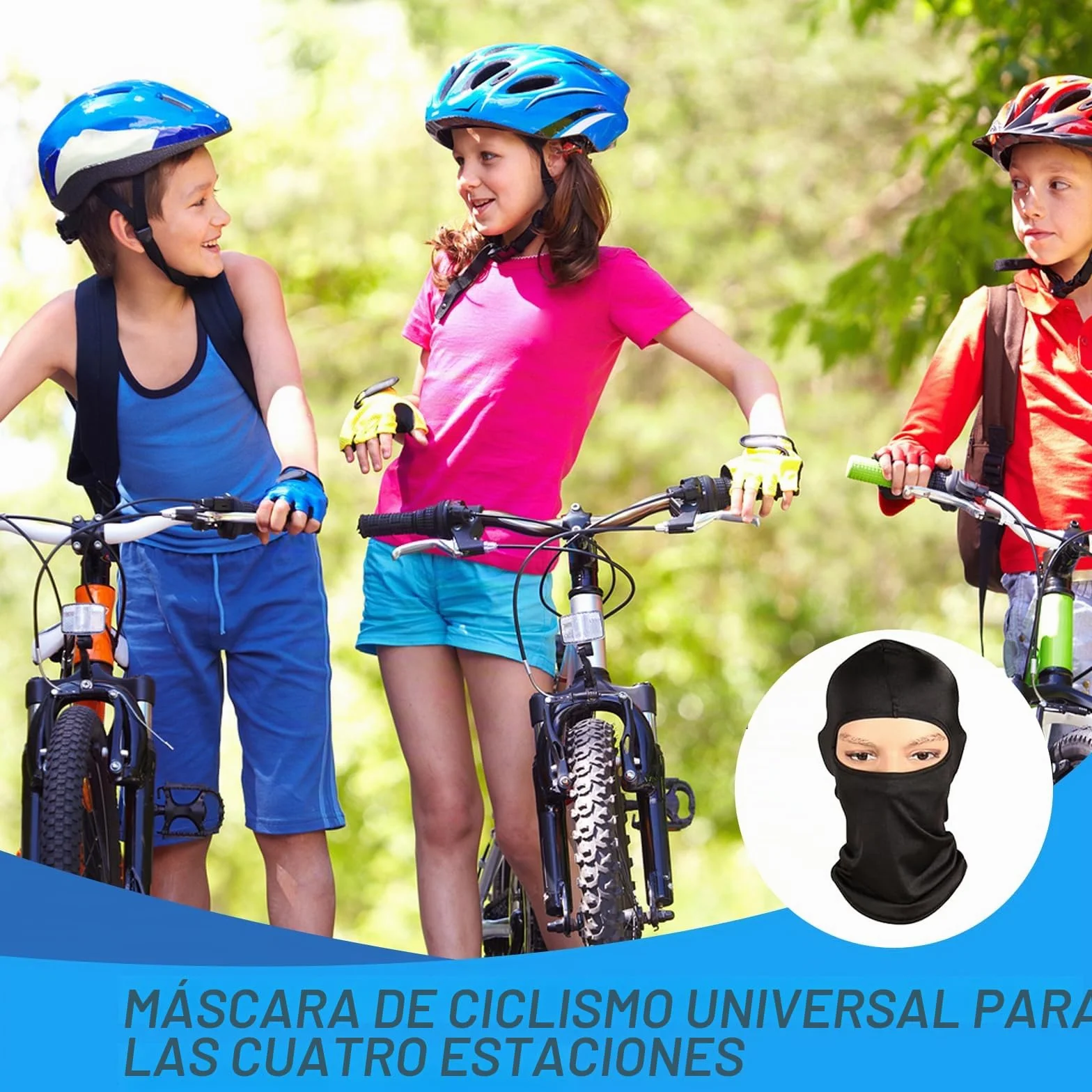 Máscara de Pasamontañas para Niños, Balaclava Protector, Bufanda de Verano Anti Viento Transpirable Protector UV, Talla única (Negro)