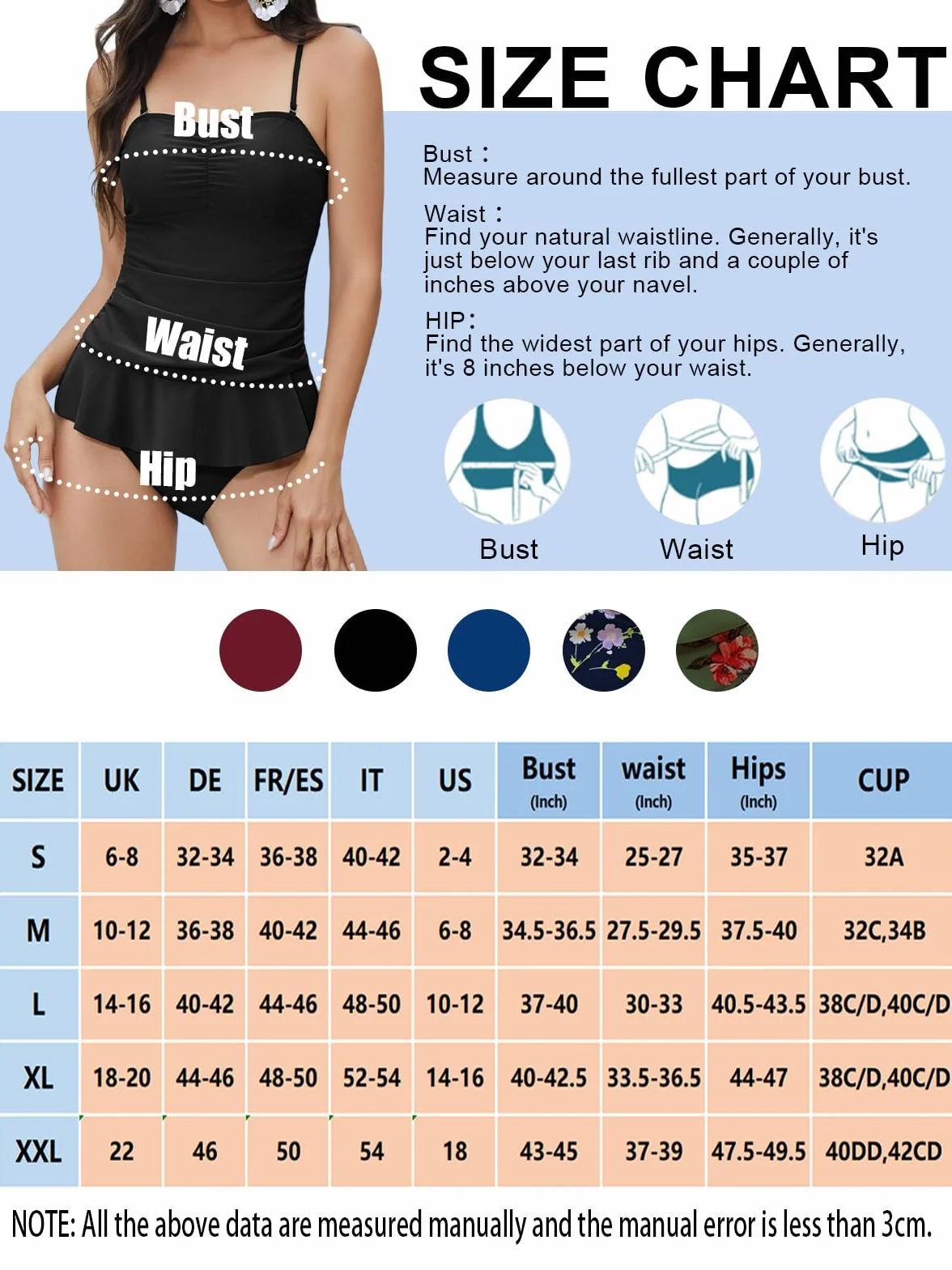 Rayson Trajes de Baño Mujer 2 Piezas Volante Tankini Bañador Plisado Abdominal Top y Bottom Tirantes Ajustables