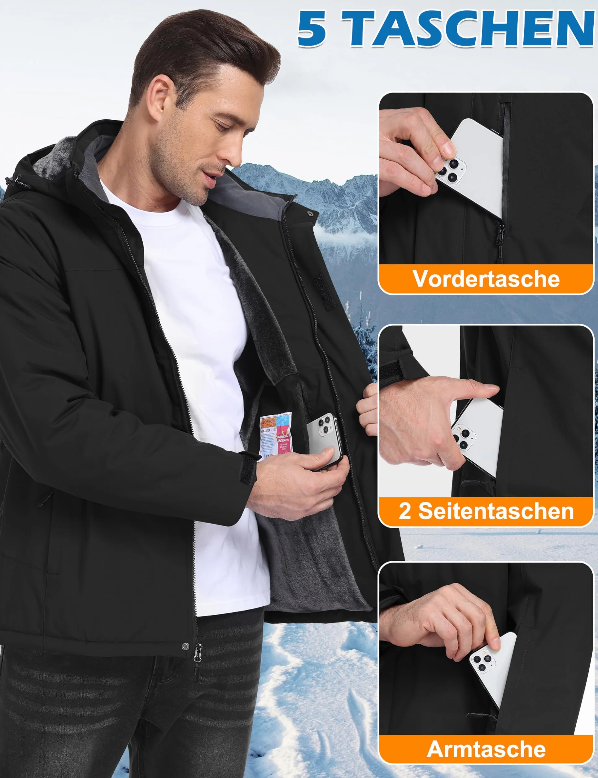 Zoofly Chaqueta de Esquí Impermeable Hombre Invierno Abrigo Nieve Snowboard Cazadora con Capucha Desmontable
