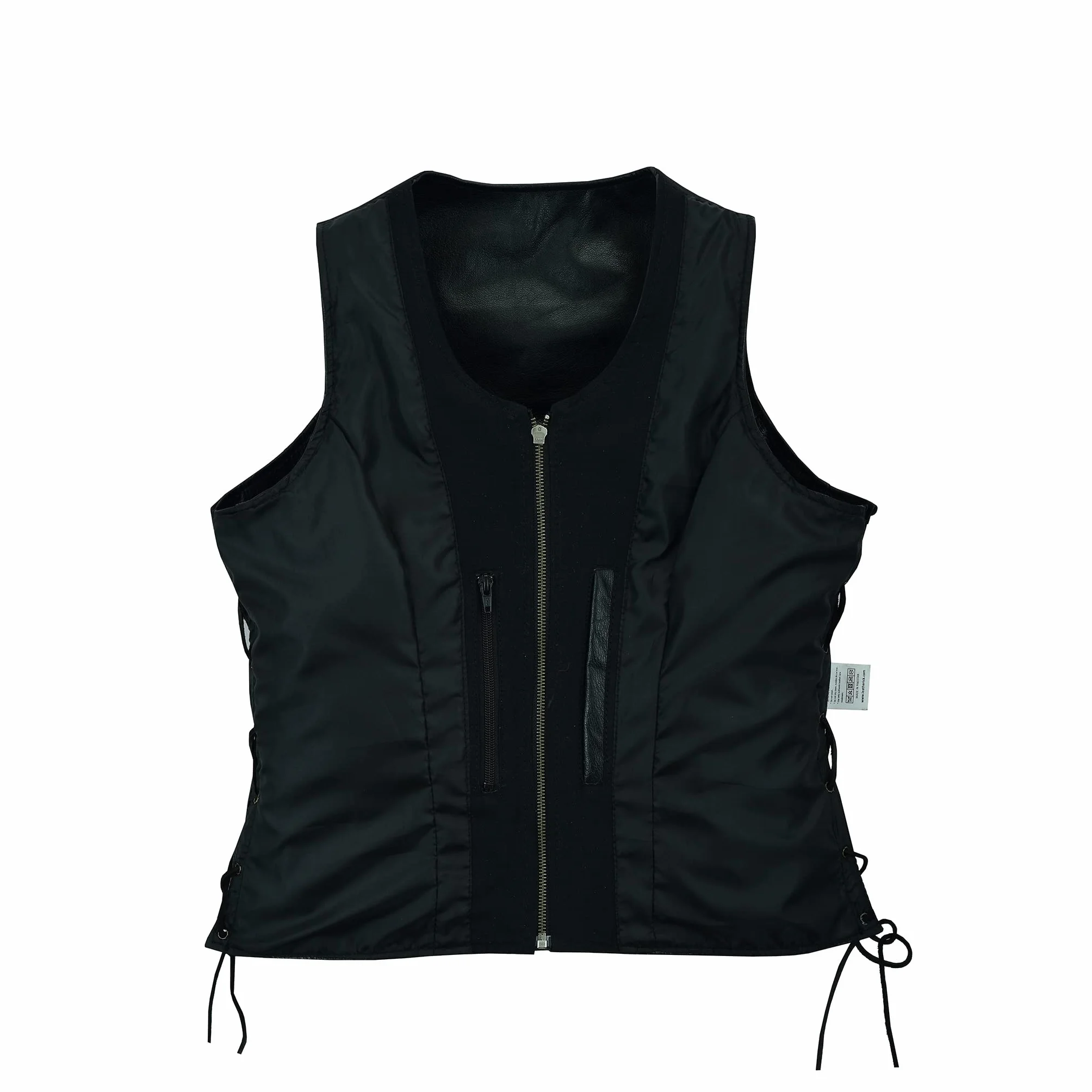 Leatherick Chaleco de cuero para mujer Chaqueta sin mangas de cuero de búfalo de grano superior genuino negro/Chaleco