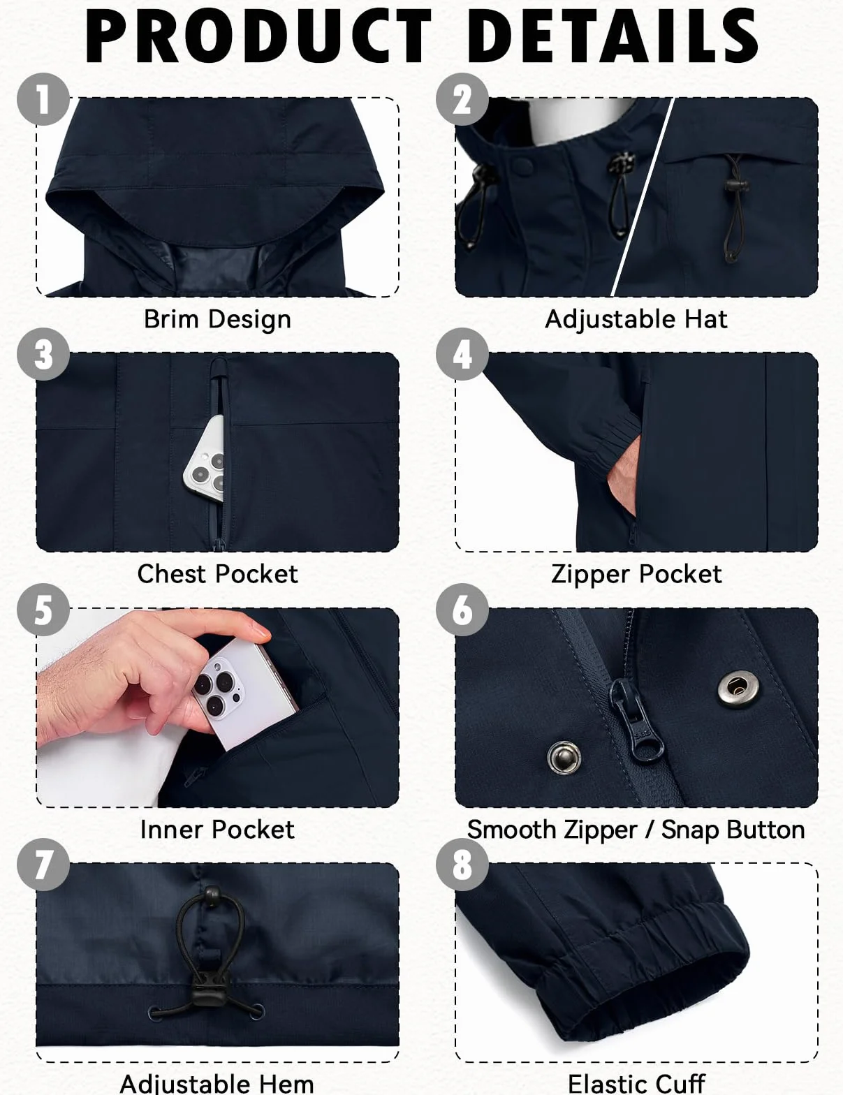 Xnova Chaqueta Impermeable Hombre Cortavientos Plegable con Capucha para Senderismo