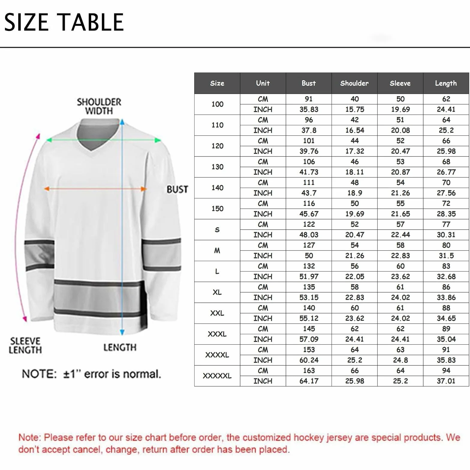 Maillot de Hockey Personalizable con Nombre y Número para Niños y Adultos