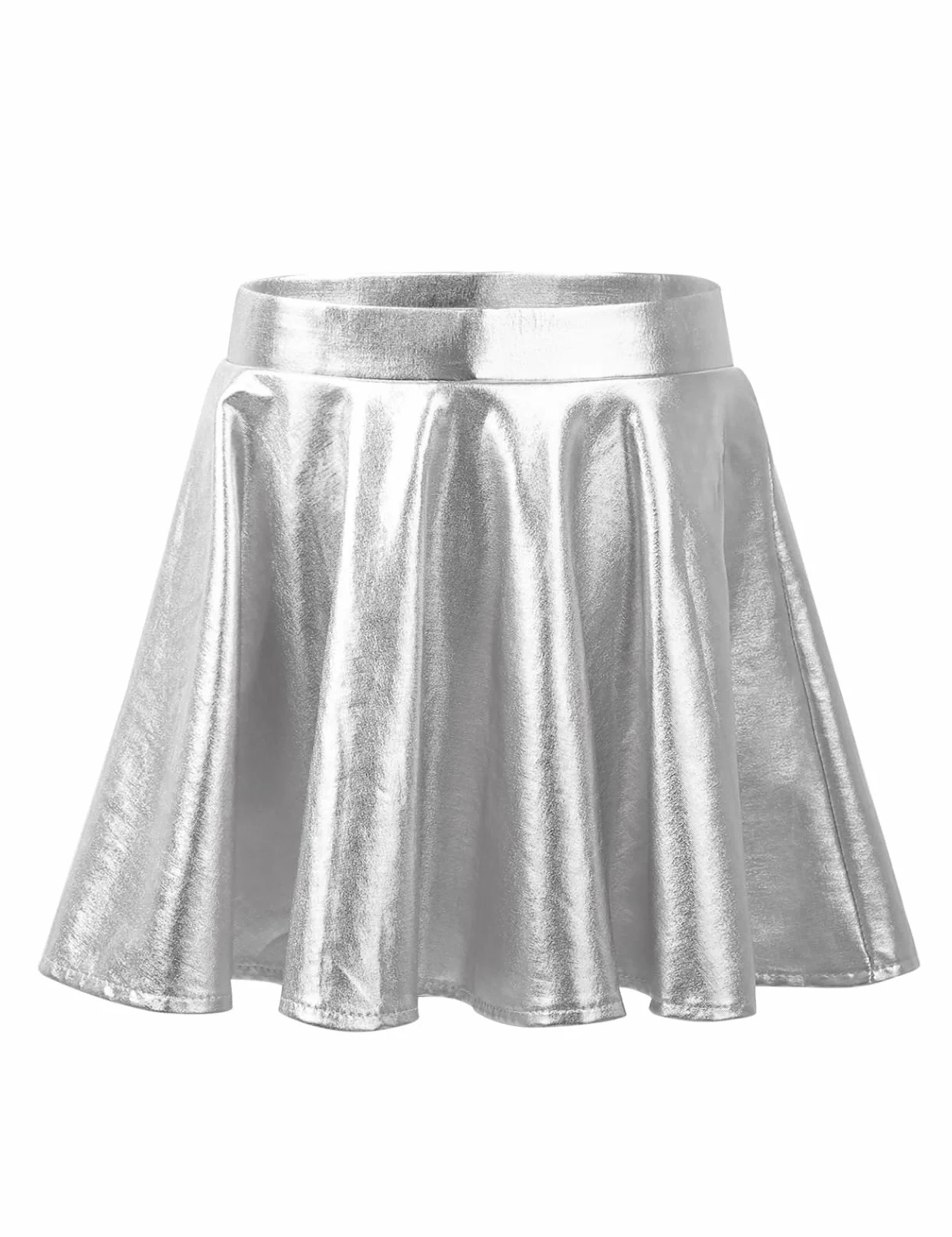 Falda de danza metálica para niña con líneas A, falda plisada elástica con pantalones cortos interiores