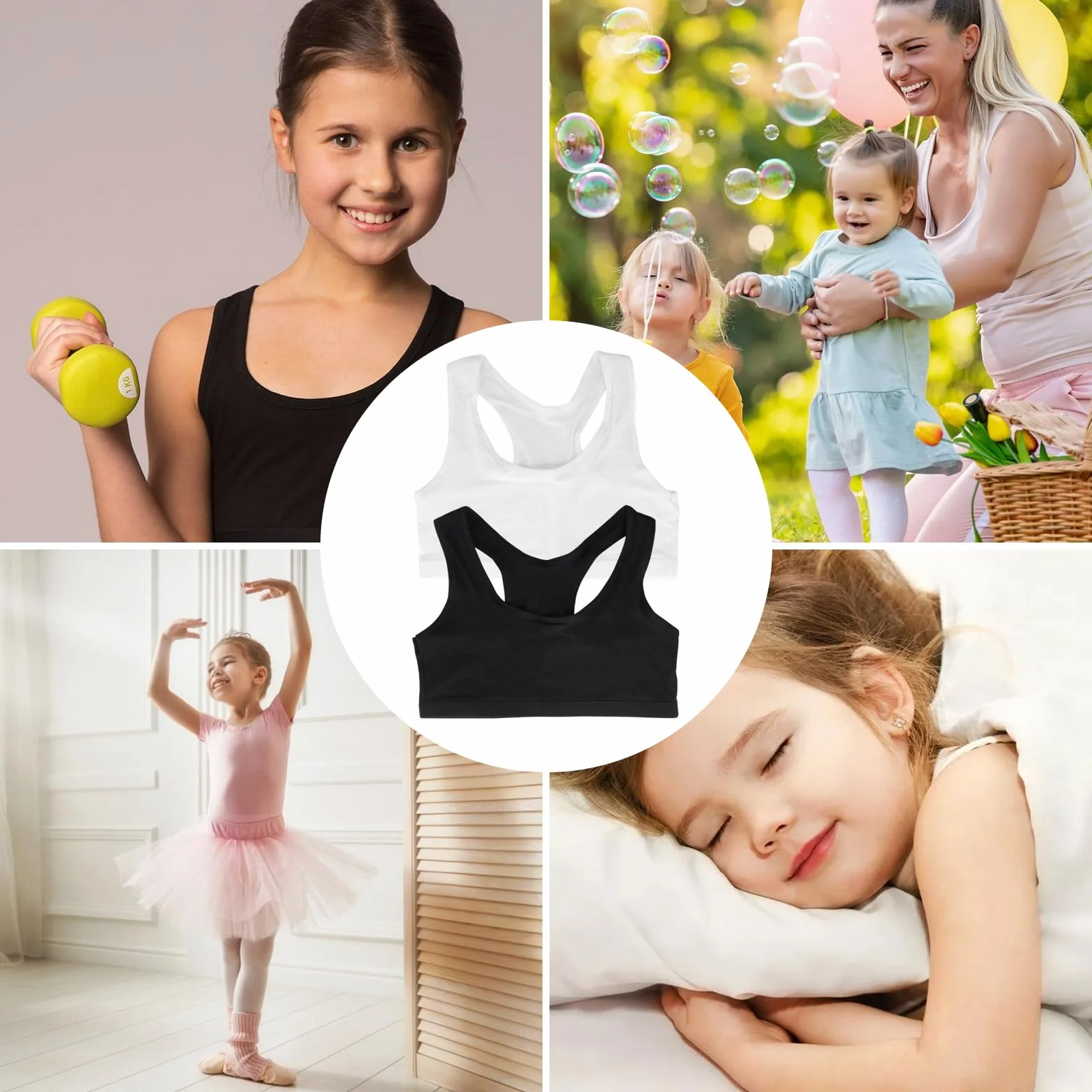 Sujetador Deportivo Sin Costuras Sin Relleno para Niñas 9-14 Años 2 Piezas