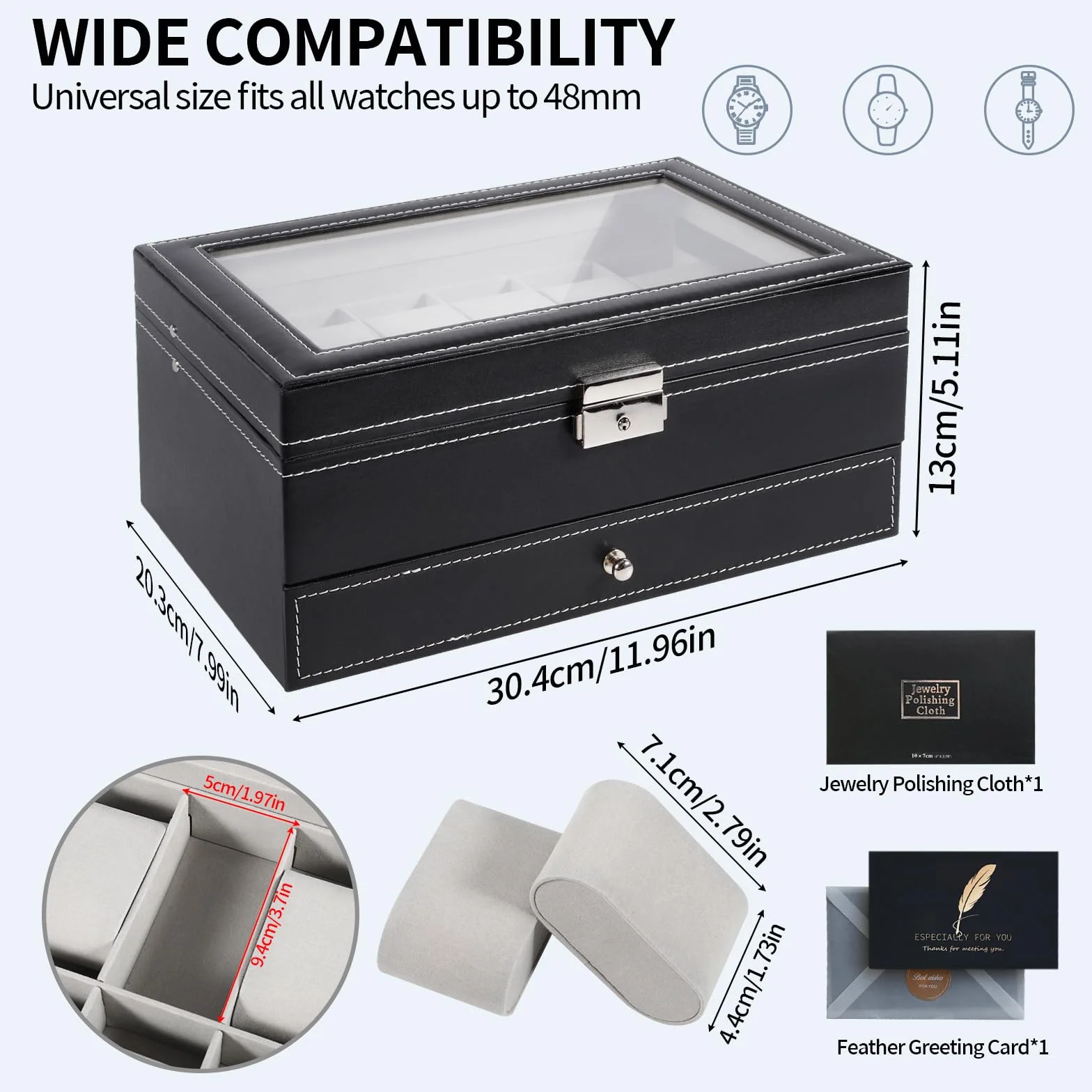Caja de almacenamiento para relojes con tapa de cristal