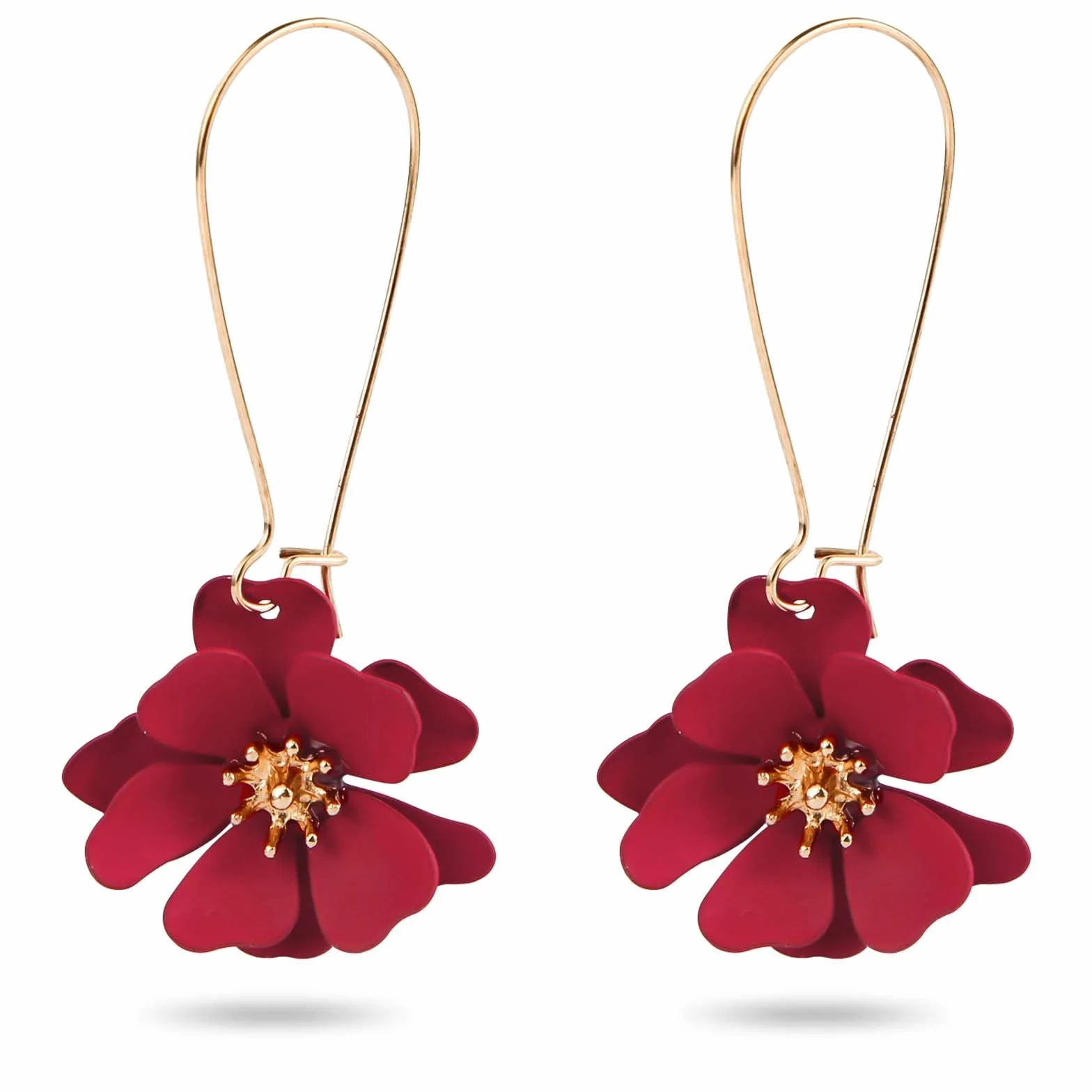 Pendientes Colgantes Flores Pétalos Florales Hada Margaritas Mujer Joyería Bohemio Rojo