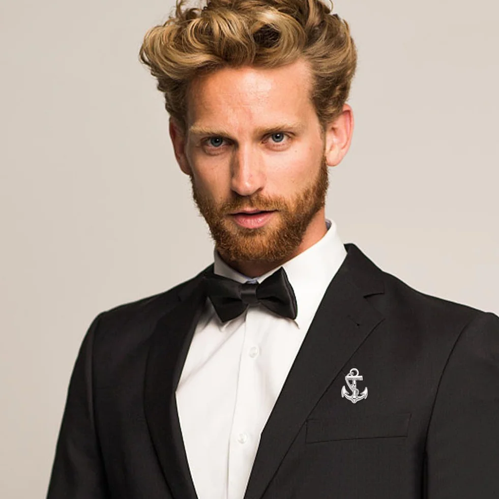 WEBEEDY 4 piezas Broche Ancla Oro Plata para Hombres Mujeres Pines de Solapa de Marina Metal