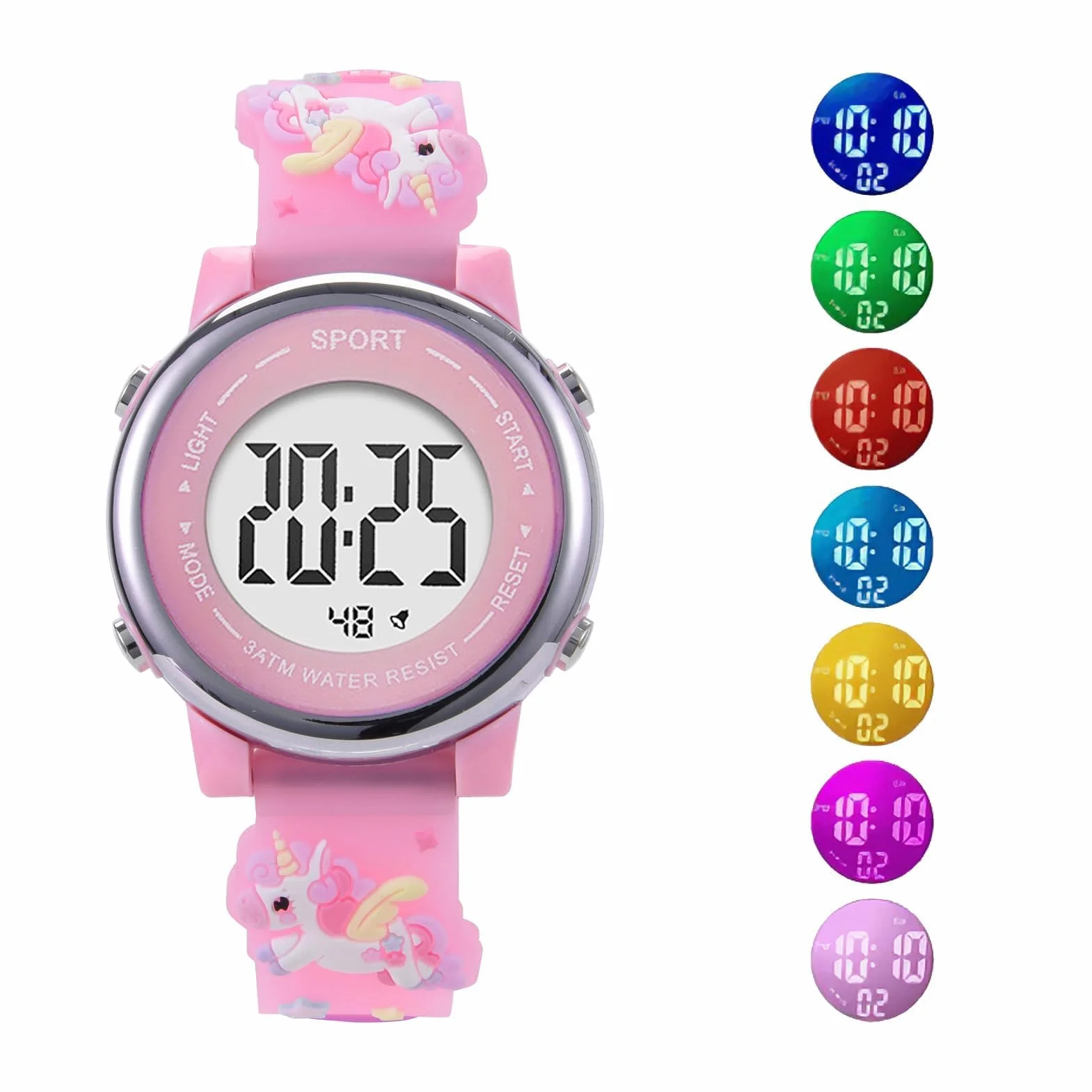 Reloj Infantil Digital Educativo de Silicona con Dibujos Animados 3D, Luz LED 7 Colores, Multifunción Regalo para Niñas 3-12 Años