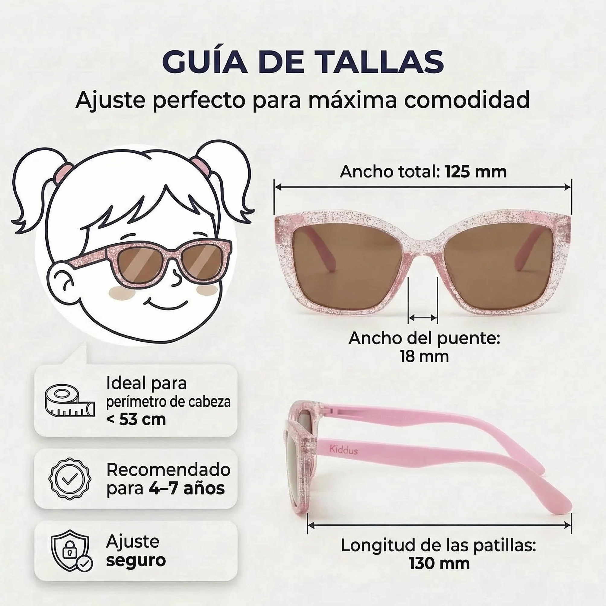 Kiddus Gafas de Sol Niña 4-8 Años Polarizadas UV400 CAT3 TR90 Flexible CE ISO REACH