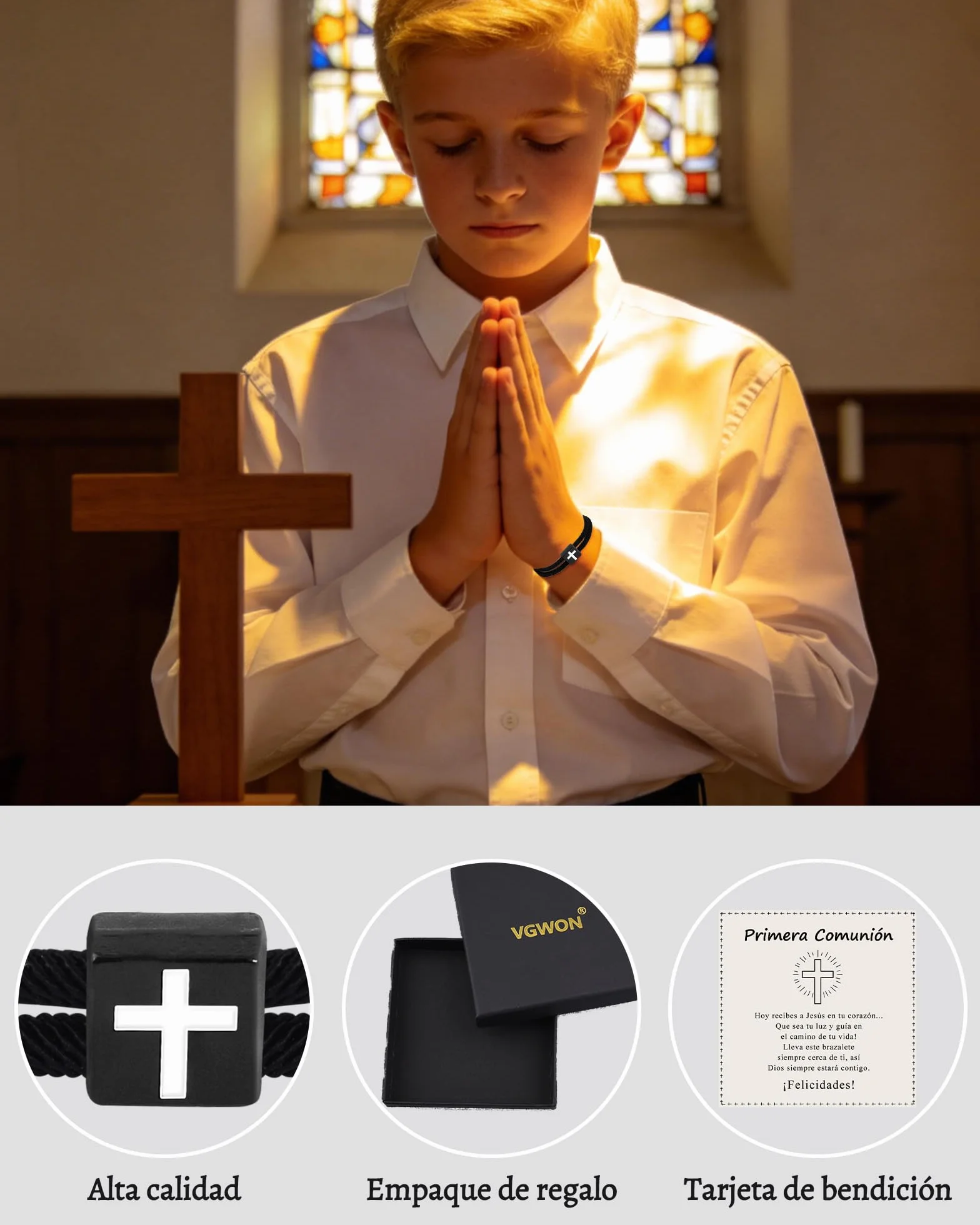 VGWON Pulsera Comunión Cruz Niño Joya Cristiana Bautizo Confirmación