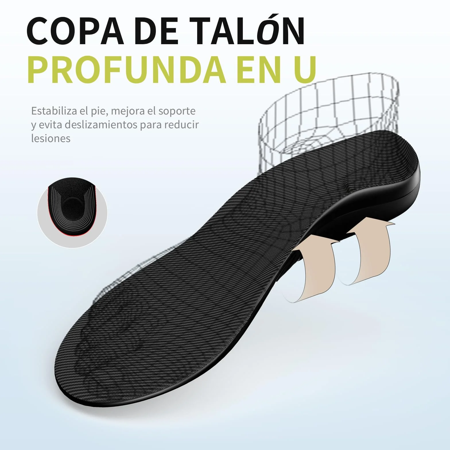 Plantillas para Fascitis Plantar con Soporte de Arco Rígido Alto, Insertos Ortopédicos para Pies Planos M:44-46