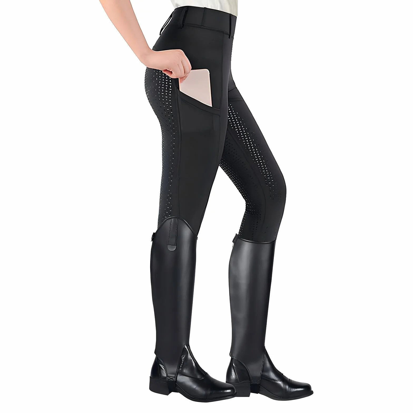 HOTUT Jodhpurs de silicona con agarre completo para mujer, leggings de equitación con bolsillos para teléfono