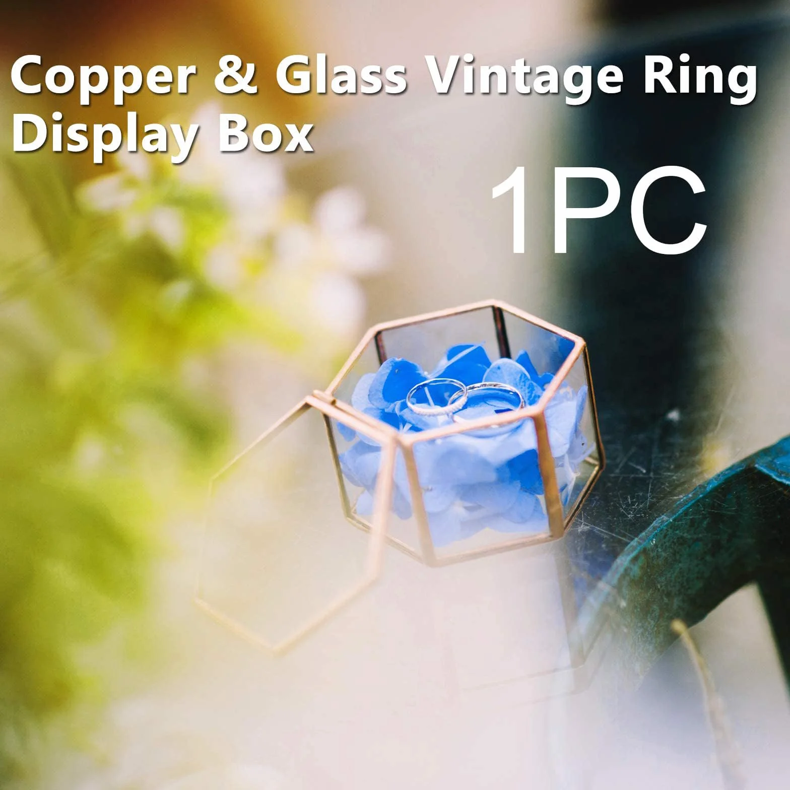 Joyero Geométrico de Cristal Dorado, Caja de Anillo de Vidrio Pequeña para Exhibir Joyas y Flores