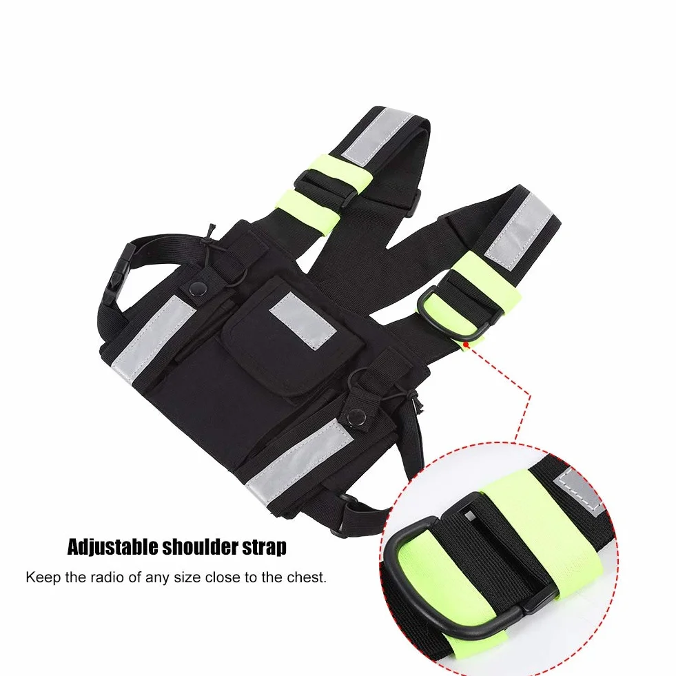 Arnés Táctico Reflectante Amarillo Paquete Frontal Chaleco de Bolsa de Pecho para TYT TH-UV8000D/MD-380 UV-5R/82/9R/XR