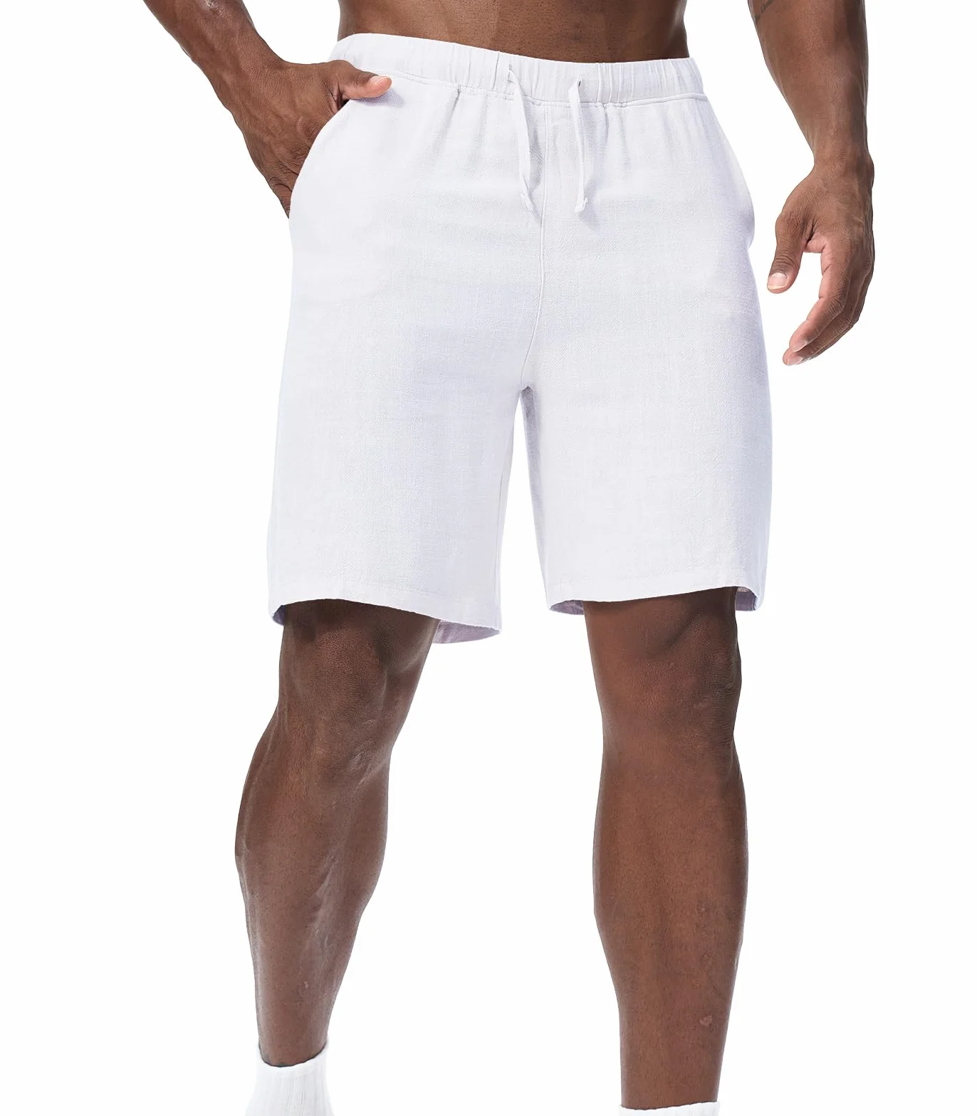 Pantalones Cortos de Lino Hombre Bermudas Casuales Shorts Playa Verano