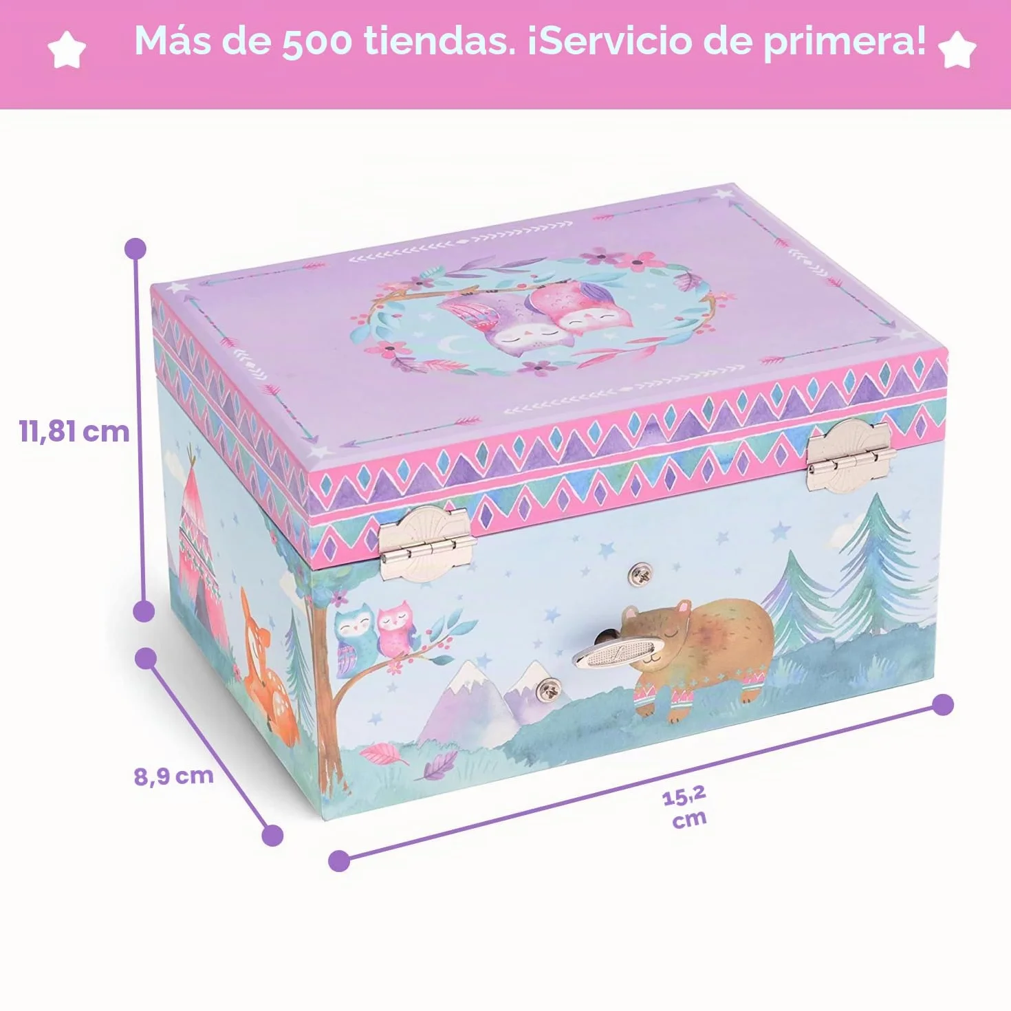 Jewelkeeper Caja Musical para Joyas para Niñas Búhos Animales del Bosque Melodía Estrellita