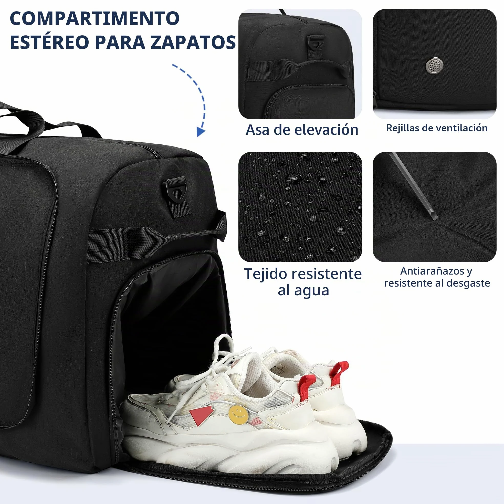 Bolsa de Viaje Unisex 90L Plegable, Impermeable con Compartimento para Zapatillas, 69 x 32 x 40 cm, Negro