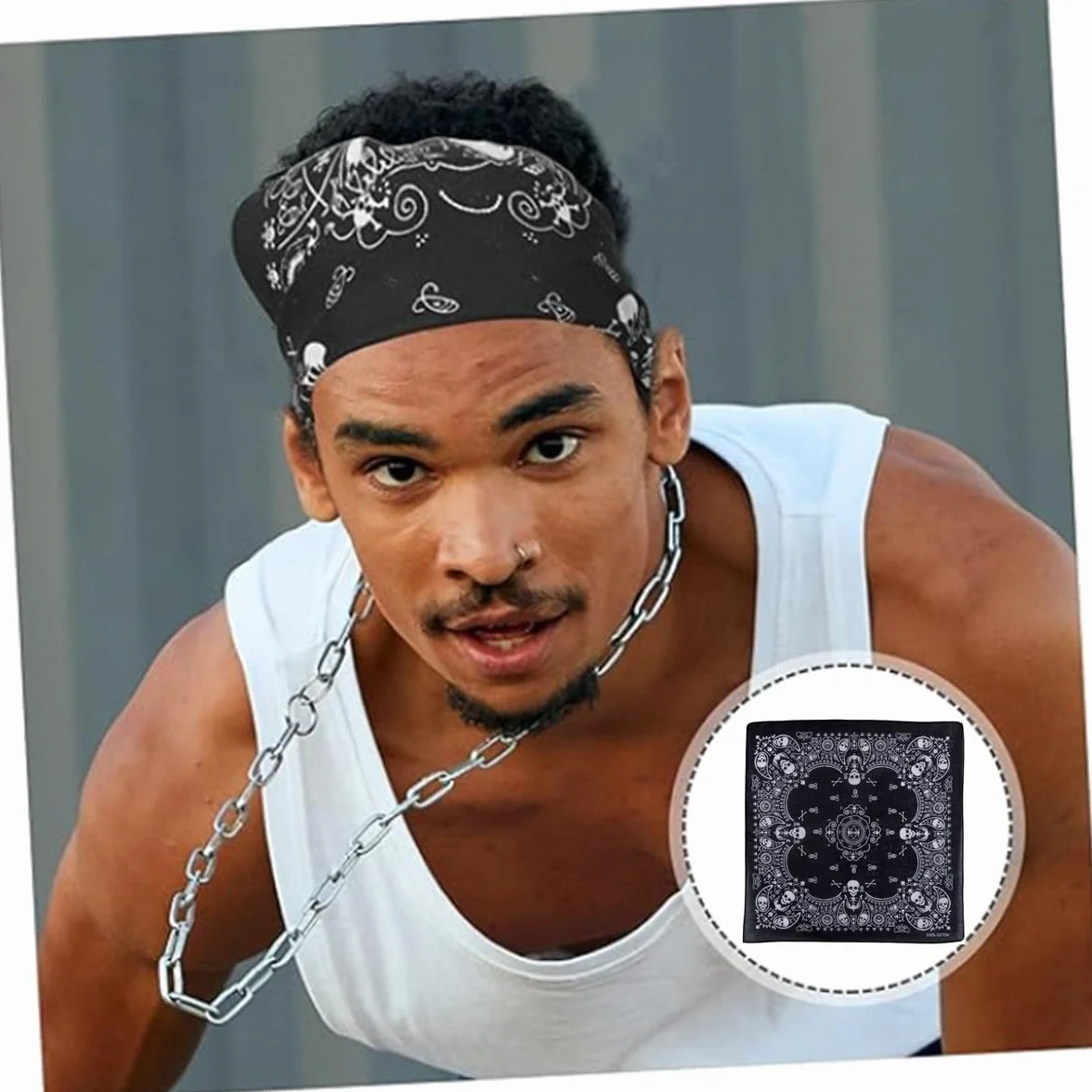 Pañuelo Bandana Mujer Hombre Negro Doble Faz Calavera Halloween