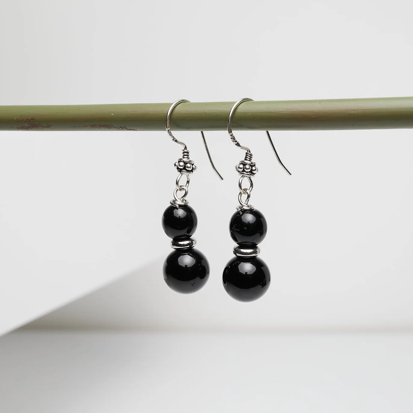 Pendientes colgantes de plata de ley con cuentas dobles de piedras preciosas naturales para mujer