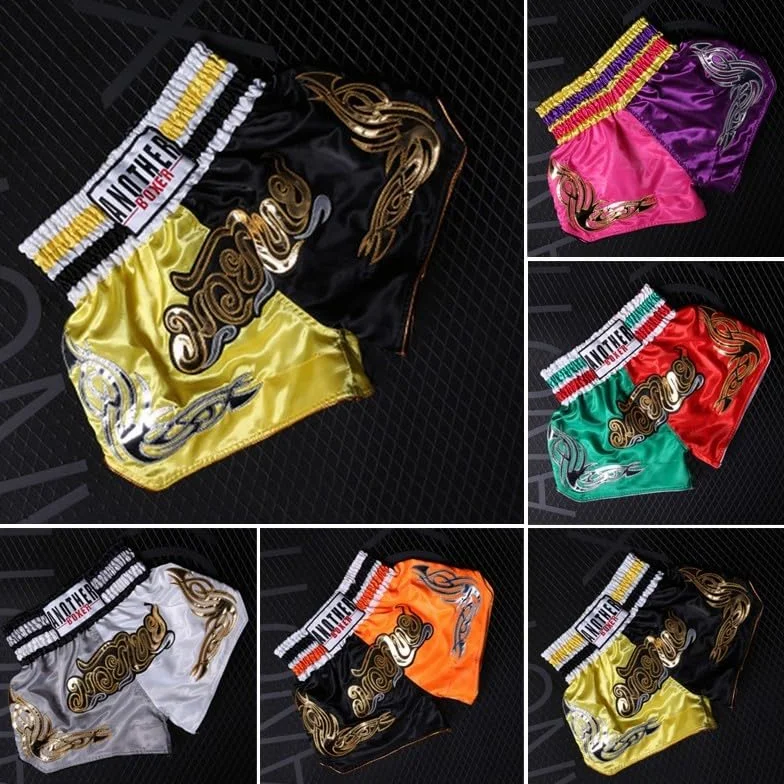 Pantalones cortos de boxeo unisex cintura elástica Muay Thai niños adultos entrenamiento XS rojo verde