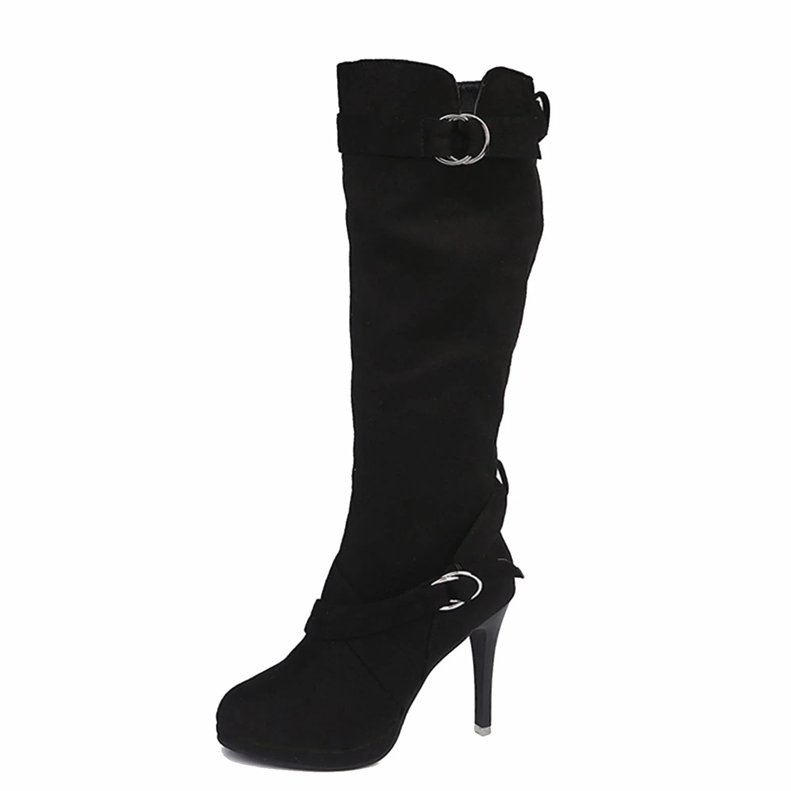 Botas de tacón alto para mujer invierno largo cremallera lateral elegantes