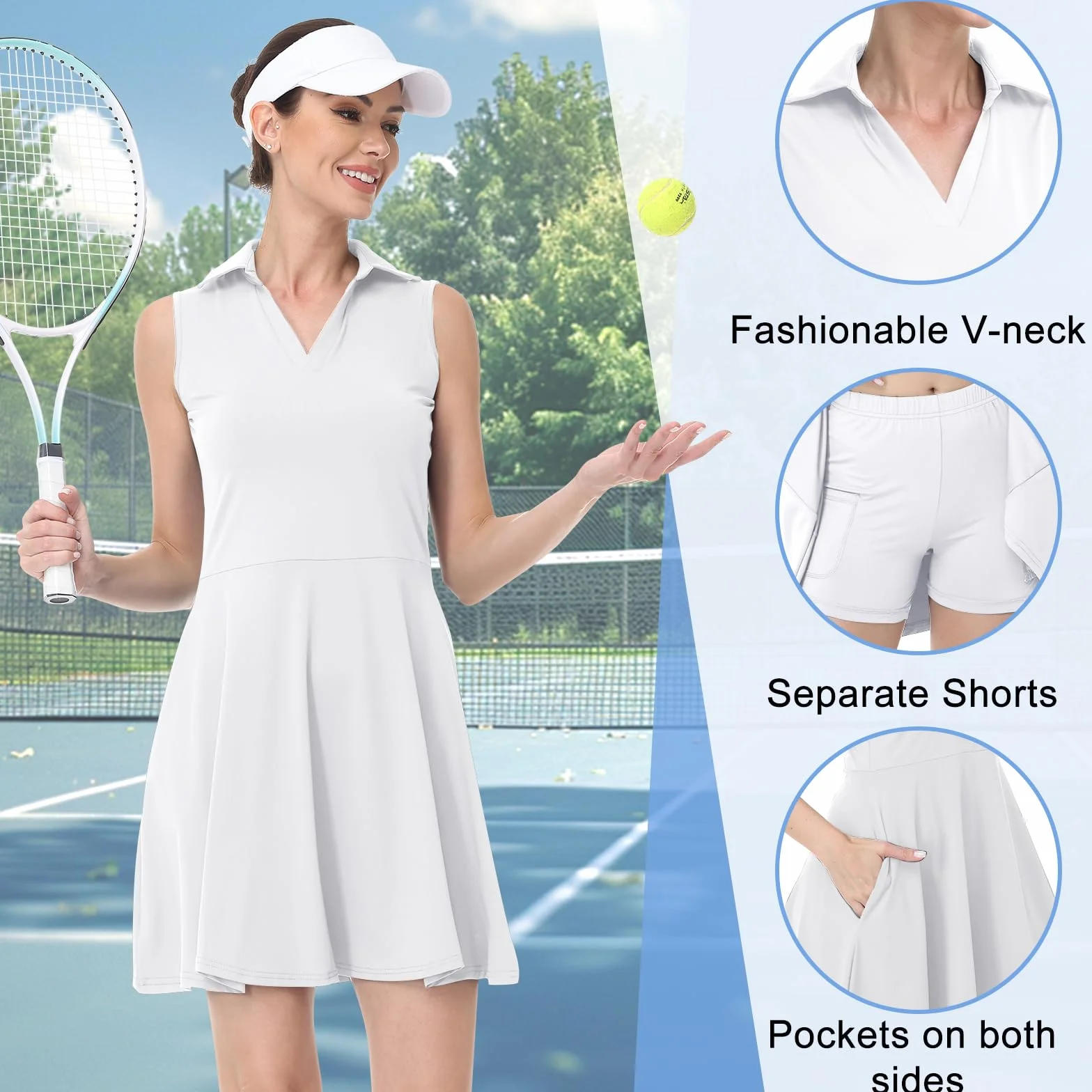 Bezioner Vestido Tenis Mujer Vestido Deportivo con Pantalones Cortos Polo con Bolsillos Golf sin Mangas