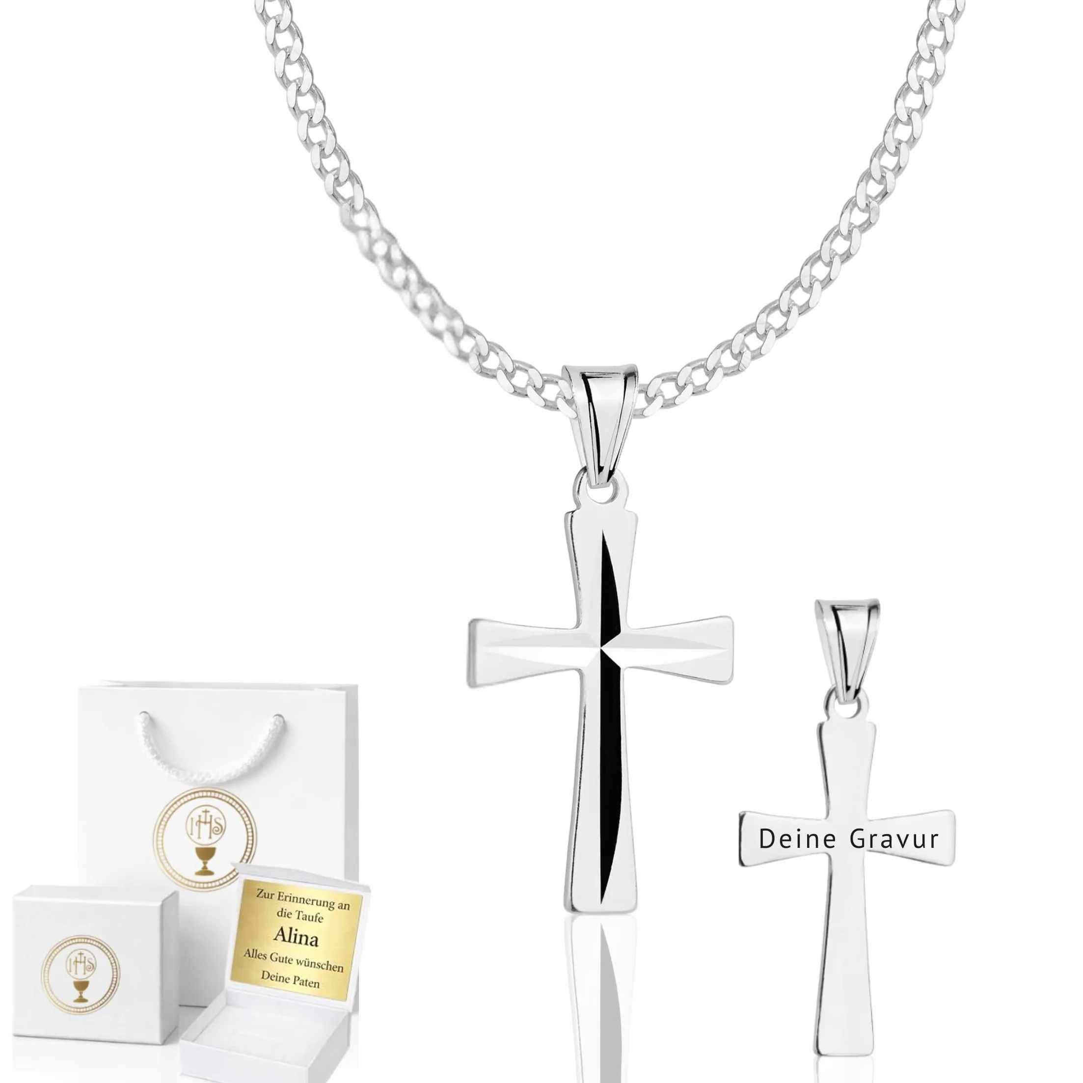 ZELYA Cadena de plata de ley 925 con cruz para niñas y niños 45-60 cm comunión bautizo