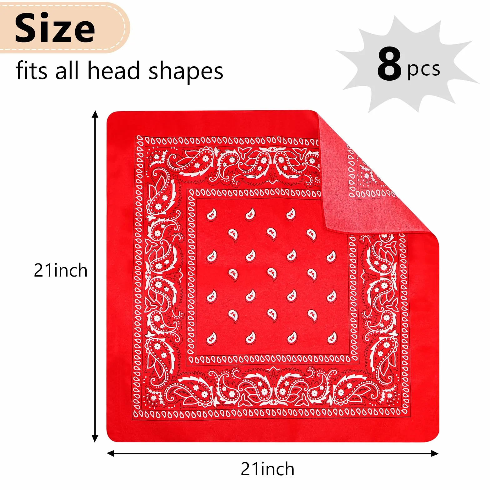 Morcheiong 8 bandanas de cachemira pañuelo para la cabeza rojo