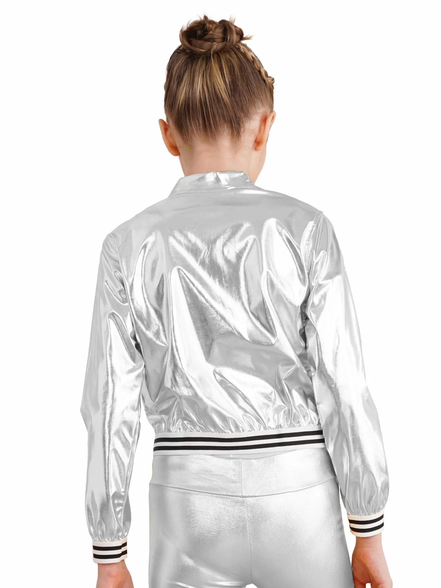 Traje deportivo metálico niña manga larga pantalón holográfico años 70 80