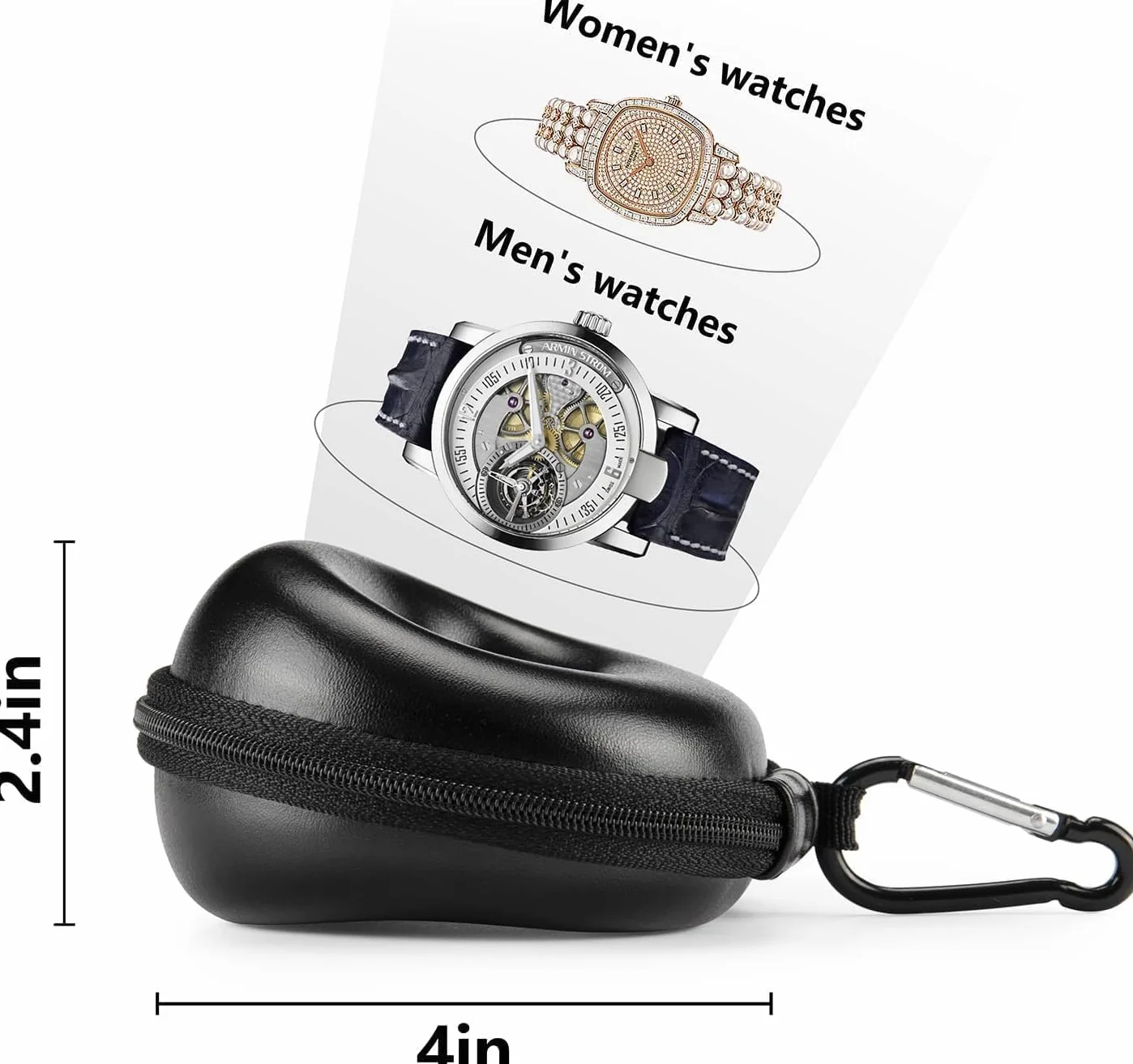 Estuche de Viaje para Relojes 50 mm Cremallera Mosquetón - Negro 2 Piezas