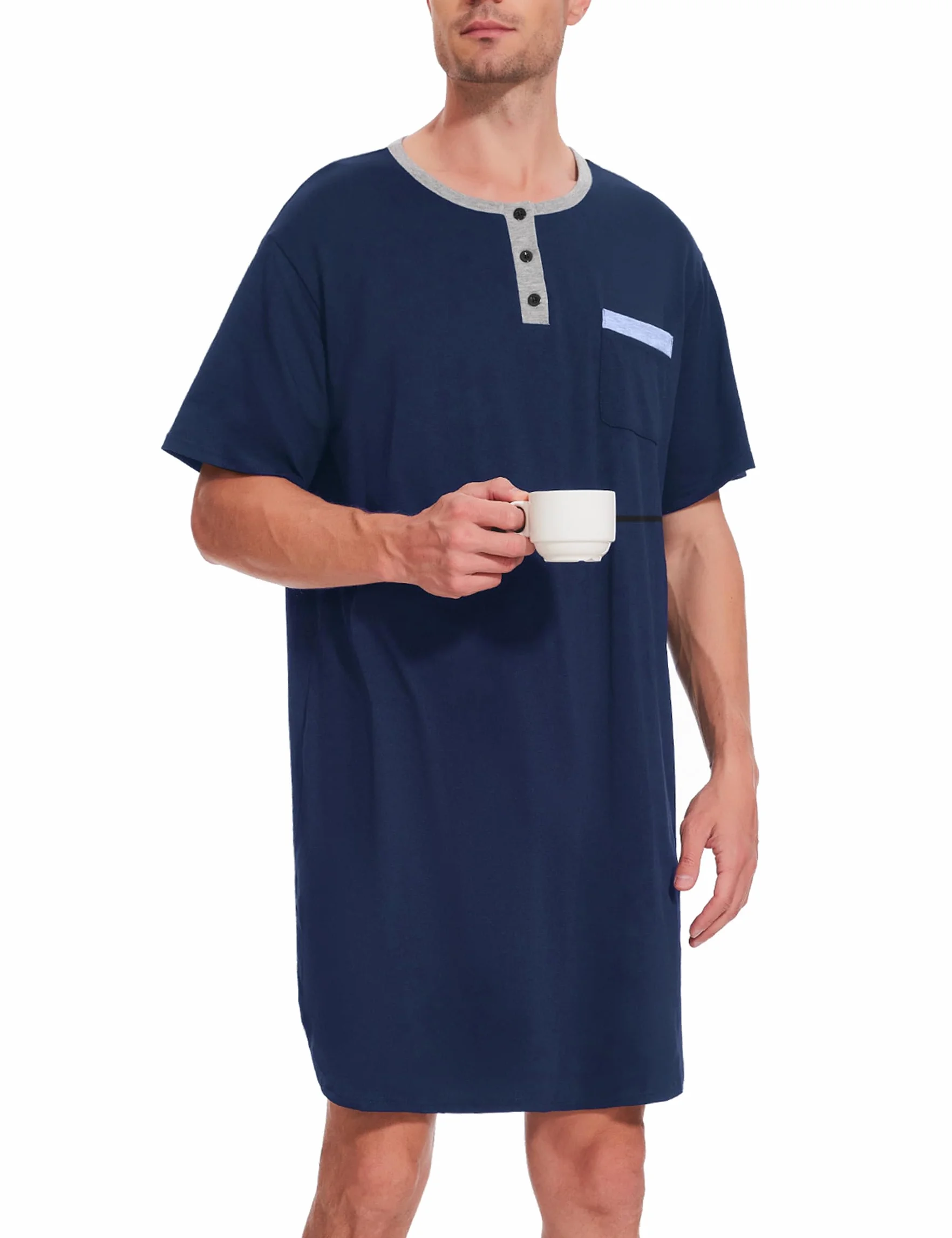 Uniexcosm Camisa de Dormir para Hombre Pijama Manga Corta de Algodón
