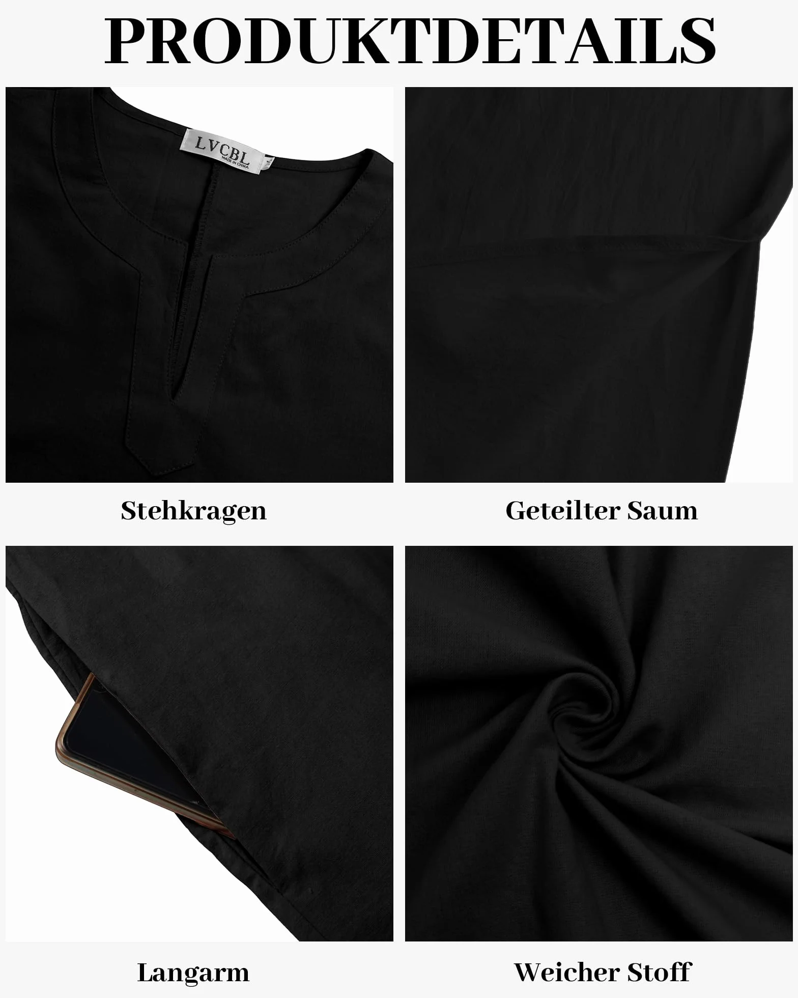 LVCBL Caftán de manga larga para hombre con bolsillos, ajuste universal, M-3XL