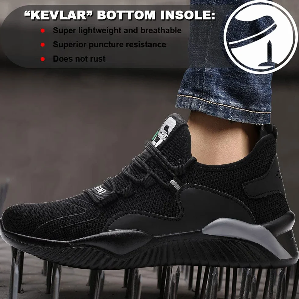 Zapatos de Seguridad Hombre Mujer con Puntera de Acero Ligero Antideslizante Negro
