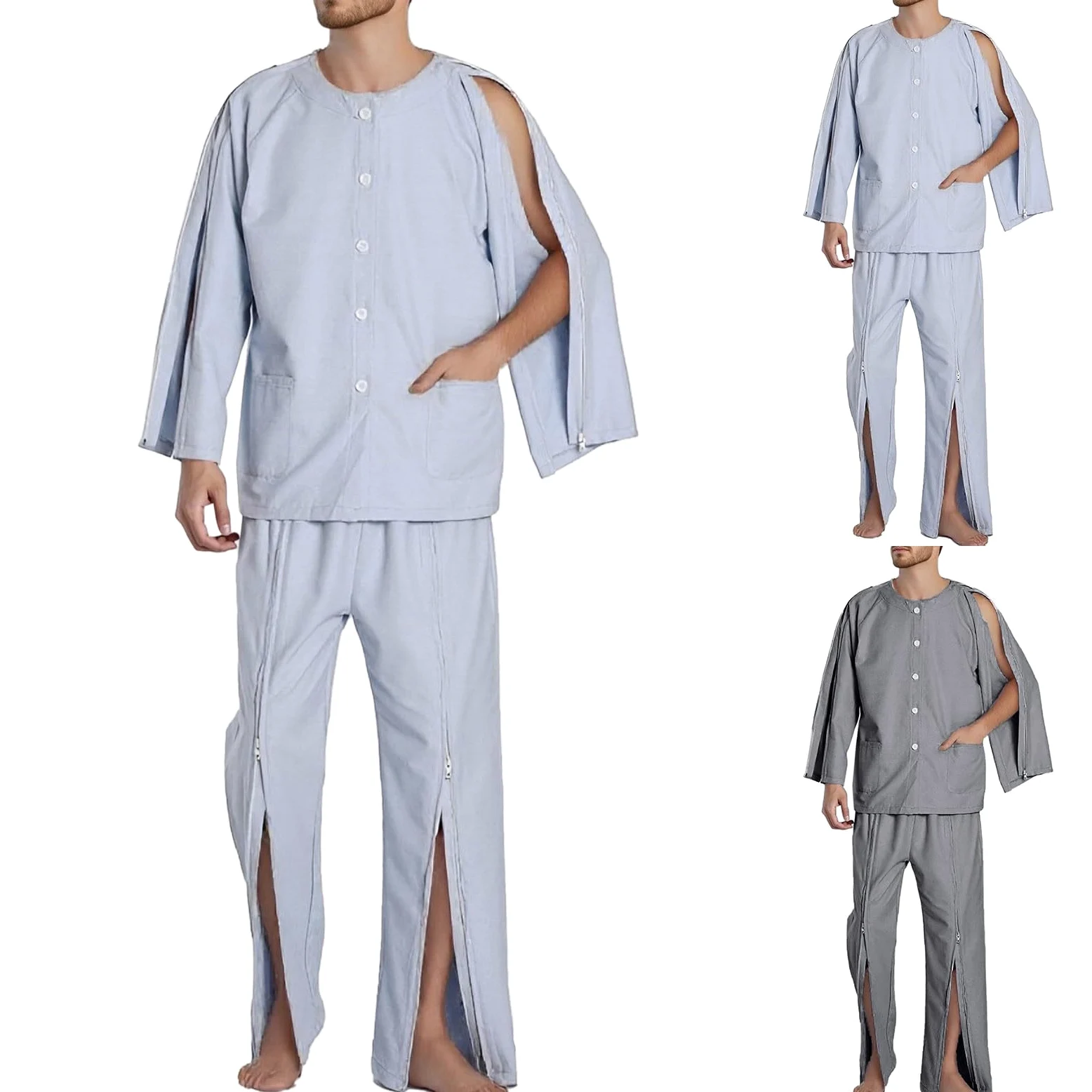 Conjunto de pijamas para hombre, para pacientes postrados, ropa totalmente abierta con desgarro, ayuda al cuidado, fractura rehabilitación hospital bata de ancianos, transpirable, todas las