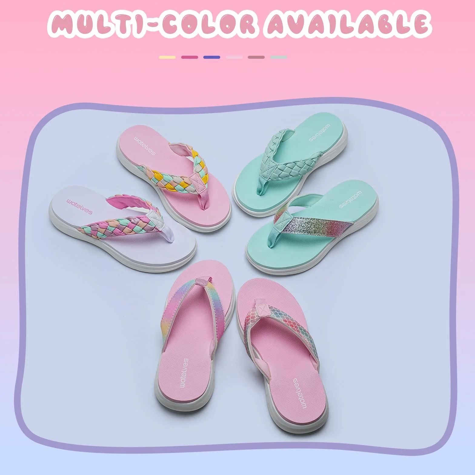 WateLves Chanclas para niñas suela gruesa, purpurina escamada, sandalias antideslizantes de verano