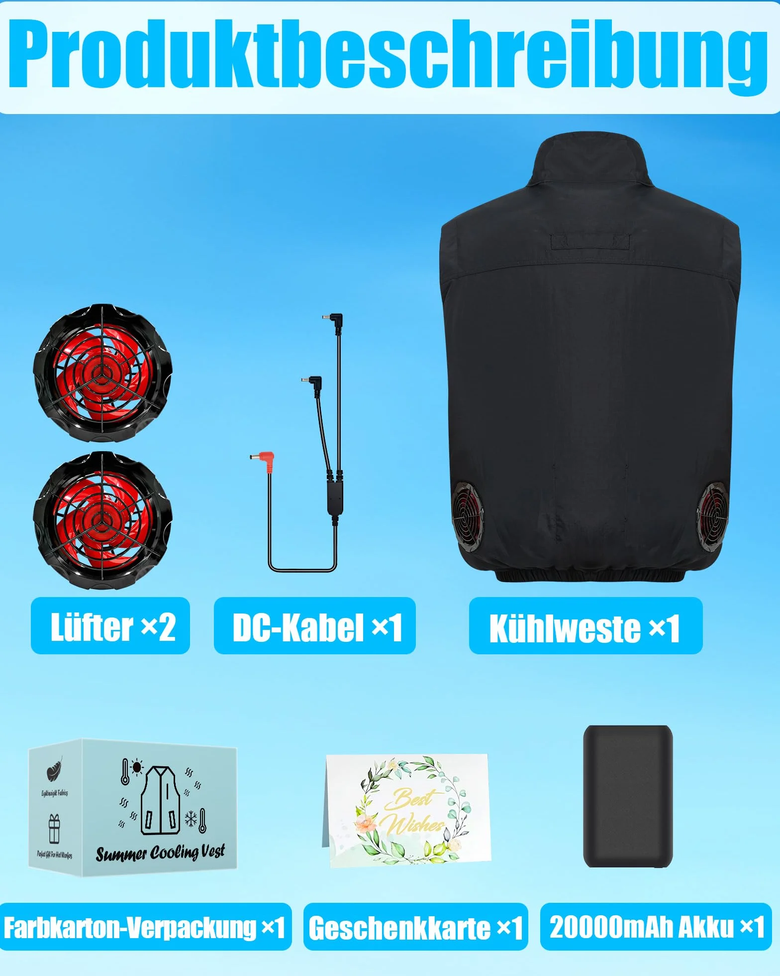 Chaleco refrigerante de pesca 21V 20000mAh 2 ventiladores sin escobillas 4 velocidades