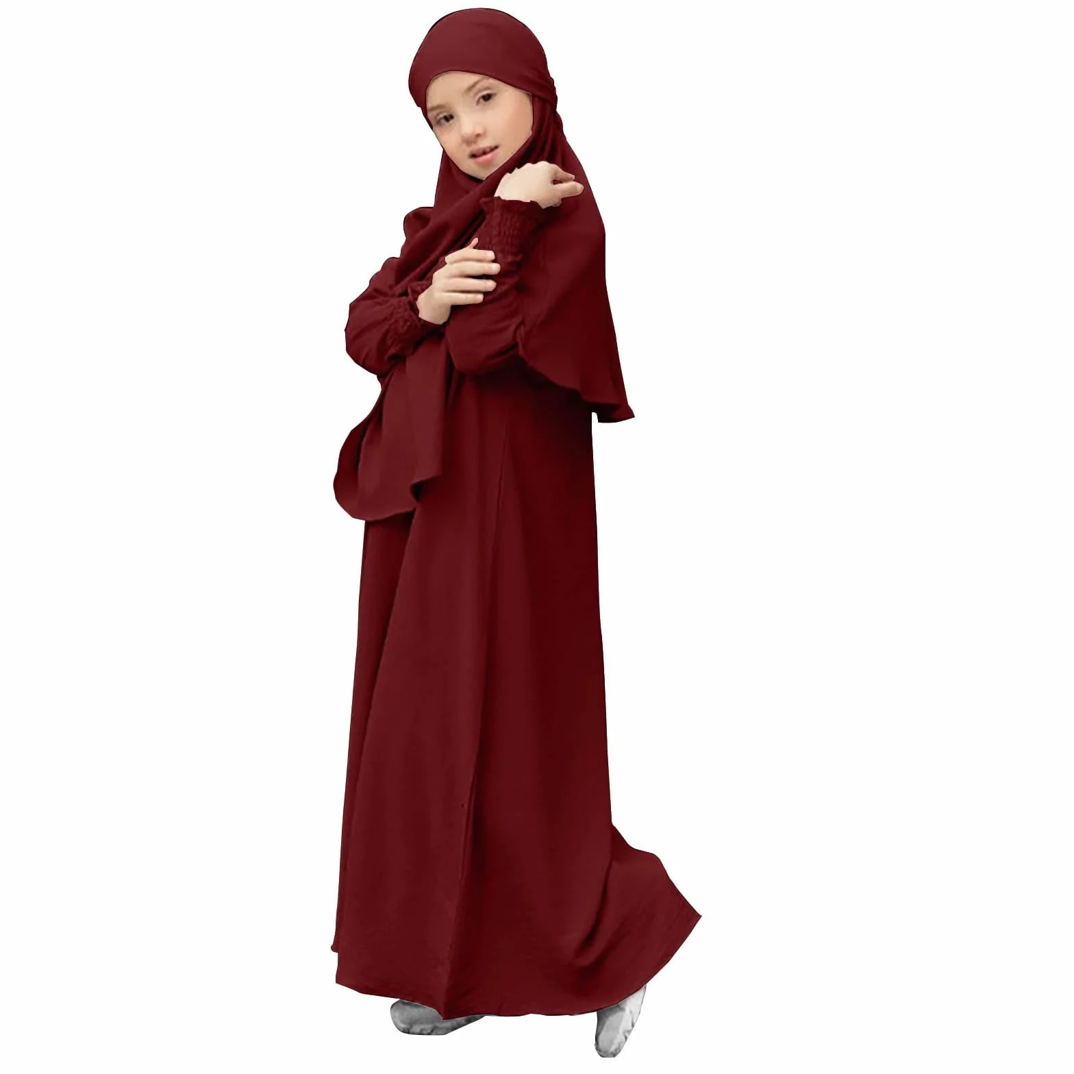 Vestido musulmán para niñas Abaya cárdigan manga larga caftán Ramadán Eid Thobe