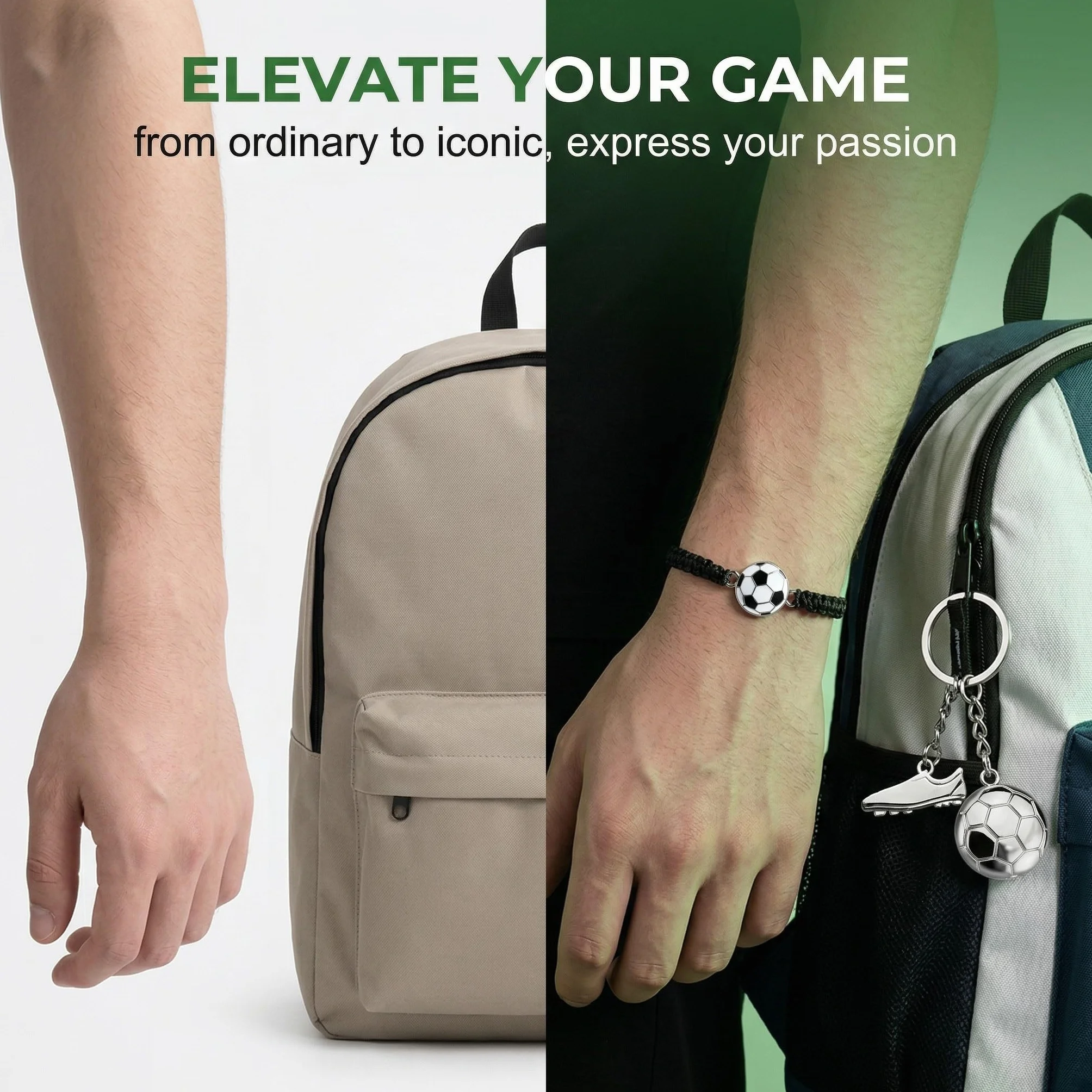 Set Pulsera de Fútbol Trenzada + Llavero de Botín Metálico, Regalo para Aficionados