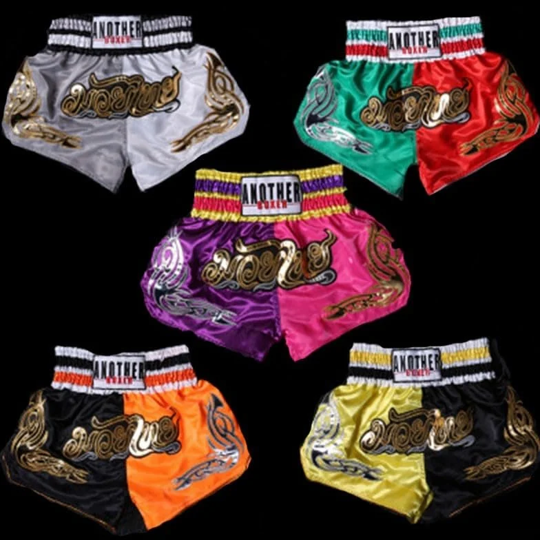 Pantalones cortos de boxeo unisex cintura elástica Muay Thai niños adultos entrenamiento XS rojo verde