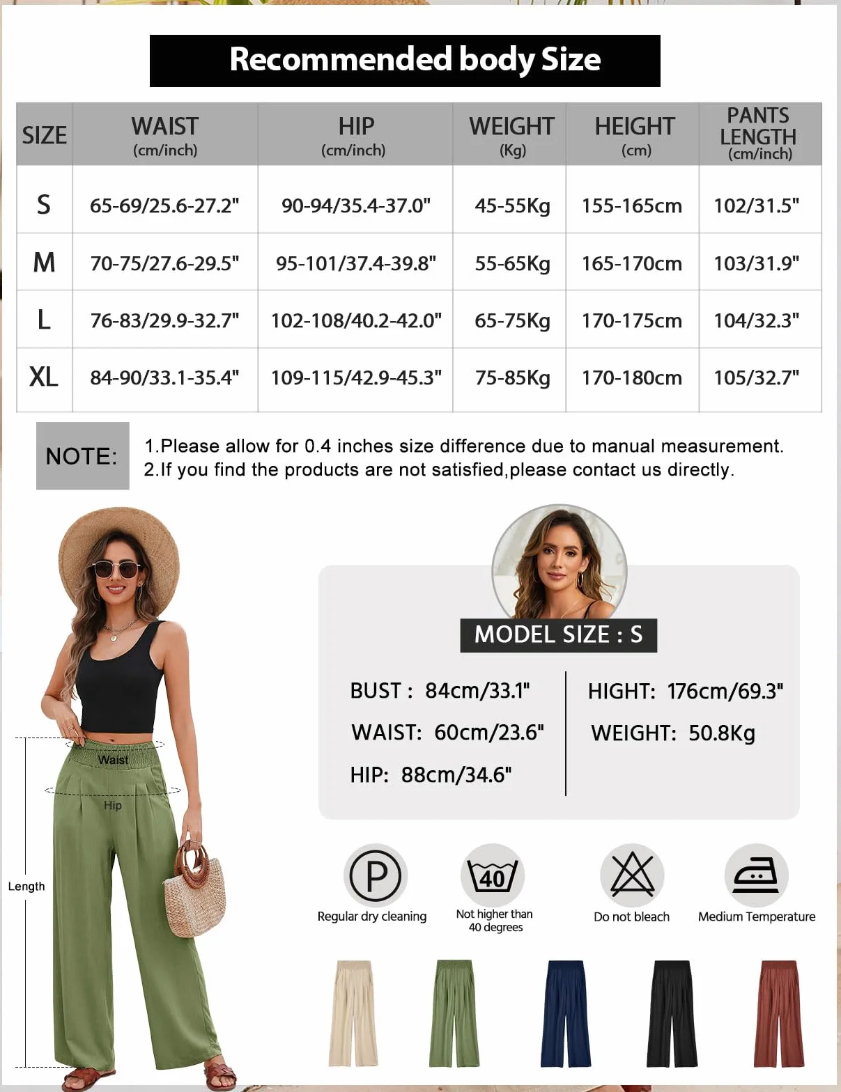 Pantalones de Lino Mujer Verano Algodón Cintura Alta Palazzo Pierna Ancha con Bolsillos