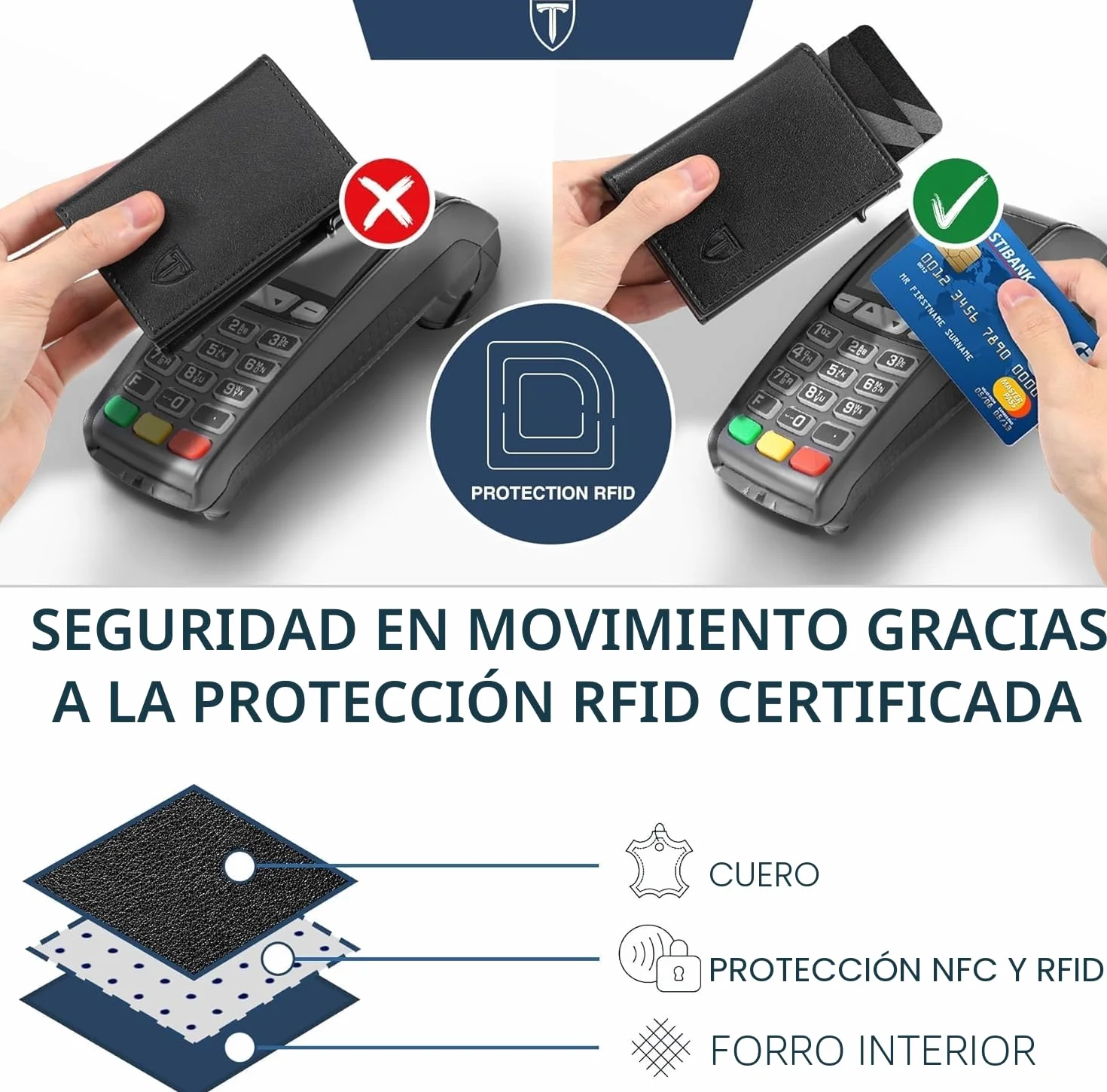 TEEHON Cartera Hombre Cuero Tarjetero Bloqueo RFID Pequeño Crédito Billetes Monedas Caja Regalo