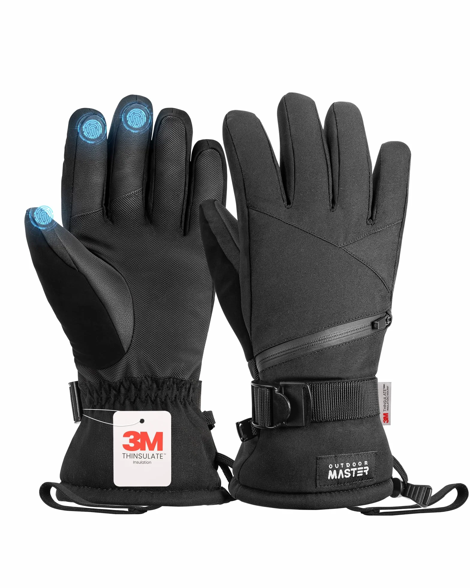 OutdoorMaster 3M Thinsulate - Guantes de Nieve para Mujer y Hombre, Guantes de Snowboard cálidos para Invierno, Impermeables, térmicos con Doble Bolsillo para esquí, Snowboard, Deportes de Invierno