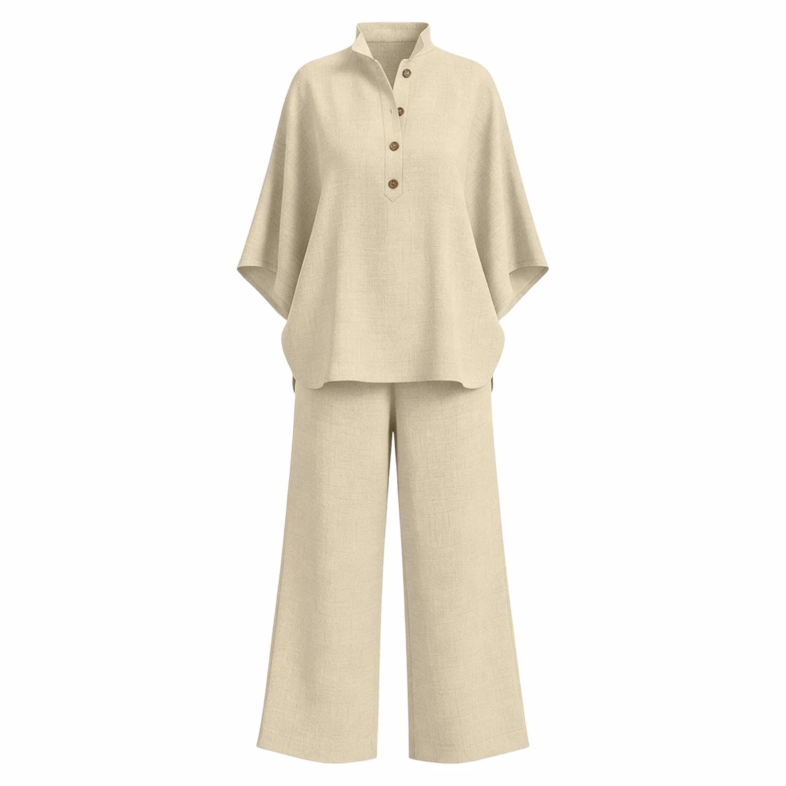 Conjunto Mujer Dos Piezas Verano Elegante Lino Chandal Casual Cómodo Blusa Manga 3/4 y Pantalones Completo Primavera Holgado Talla Grande Conjuntos Deportivos Cuello en V Playa Chándal Vacaciones