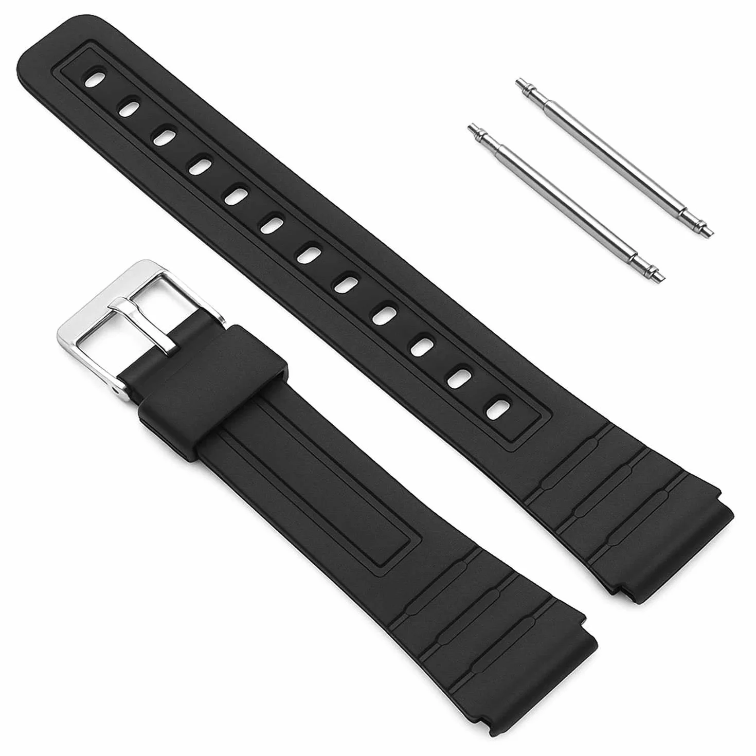 Repuesto Correa de Silicona Pasadores Metal Compatible con Reloj Casio F91W Negro