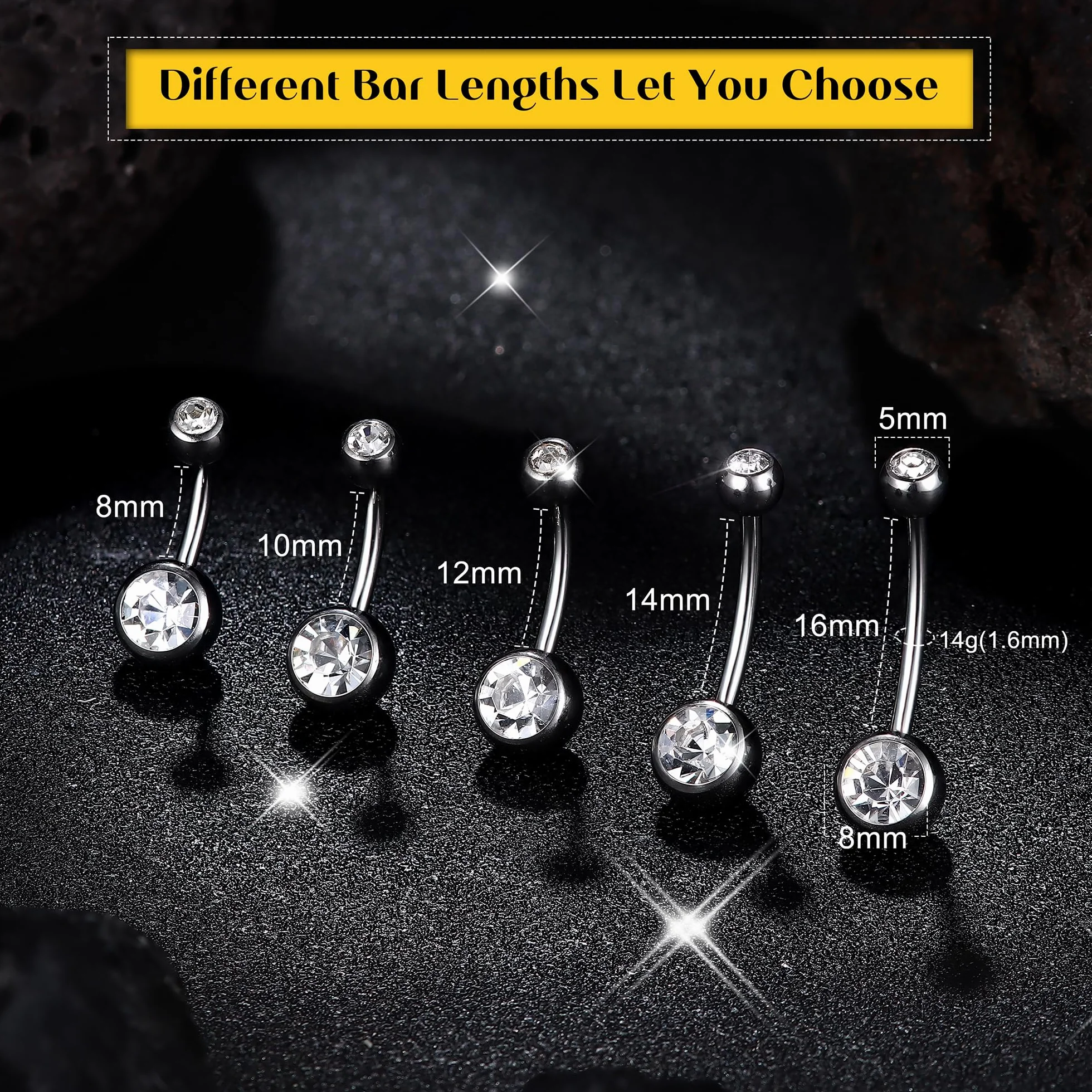 Diamday G23 Titanium Piercing Ombligo 14G CZ Banana Bar 8-16mm Joyería