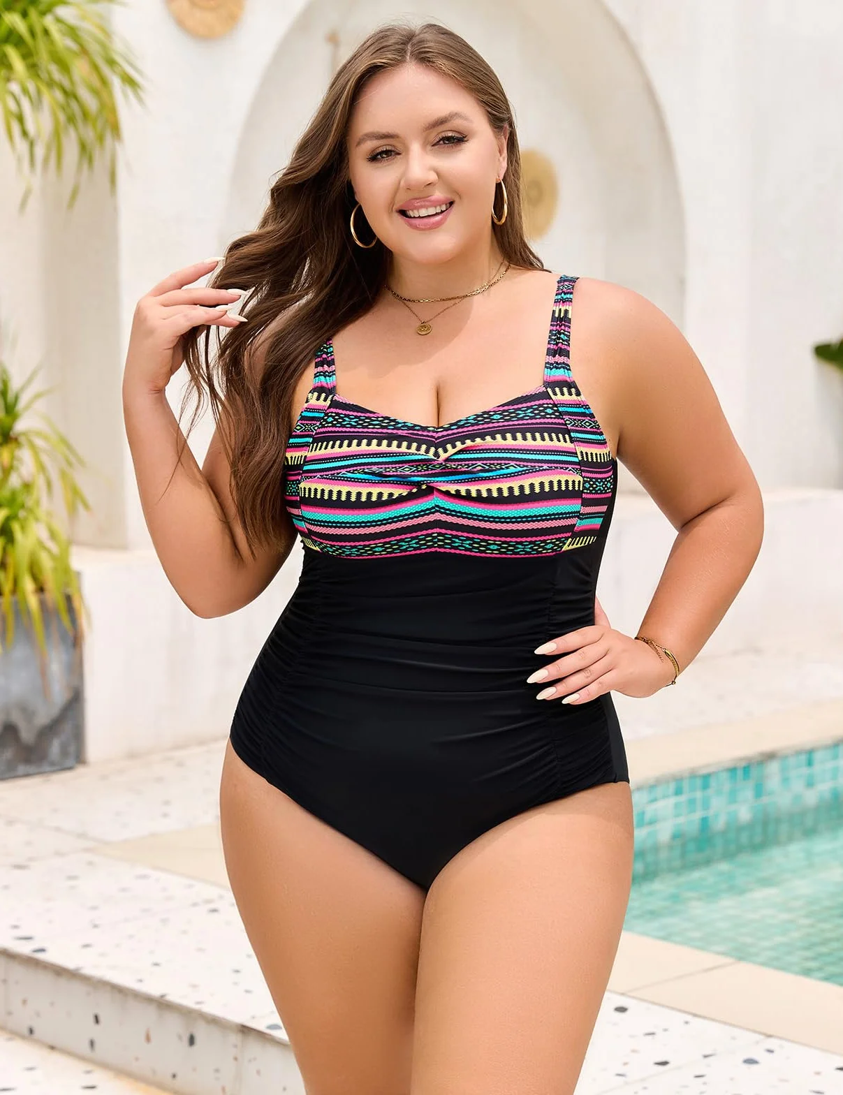 Nadeer Bañador Mujer Talla Grande Reductores Traje de Baño Una Pieza Push Up Sexy Cuello en V L-4XL